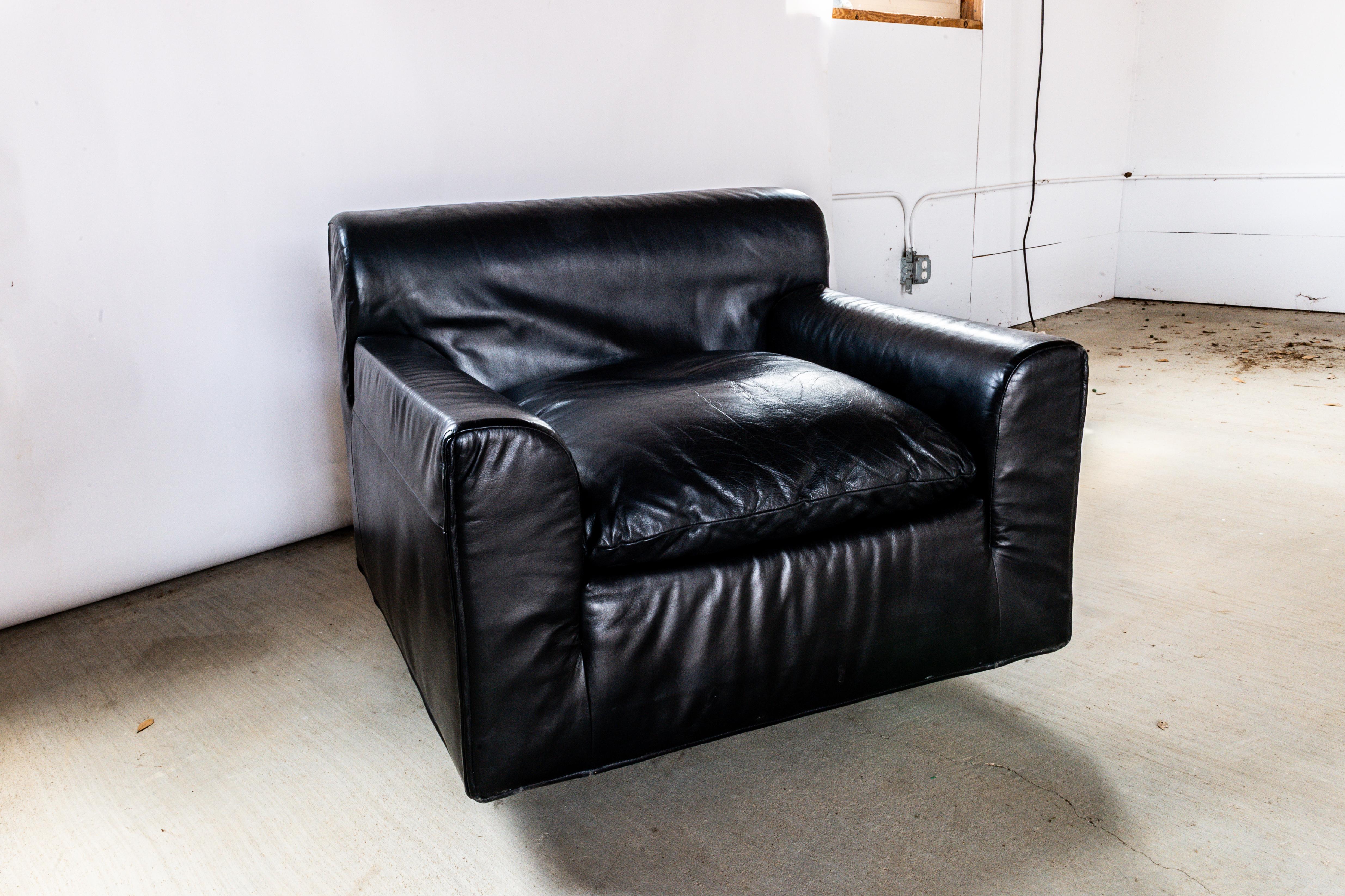 Pelle Sedie Knoll By Otto Zapf in pelle nera, una coppia in vendita