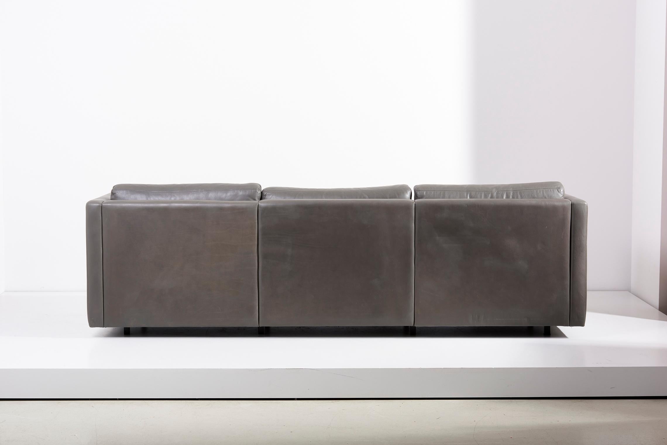 Knoll Charles Pfister Sofa Set in Grey Leather, USA, 1970s in Gray 1