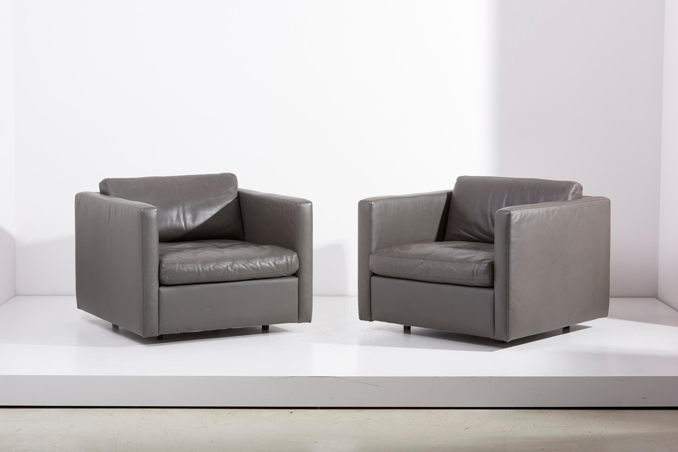 Knoll Charles Pfister Sofa-Set aus grauem Leder, USA, 1970er Jahre in Grau im Angebot 8