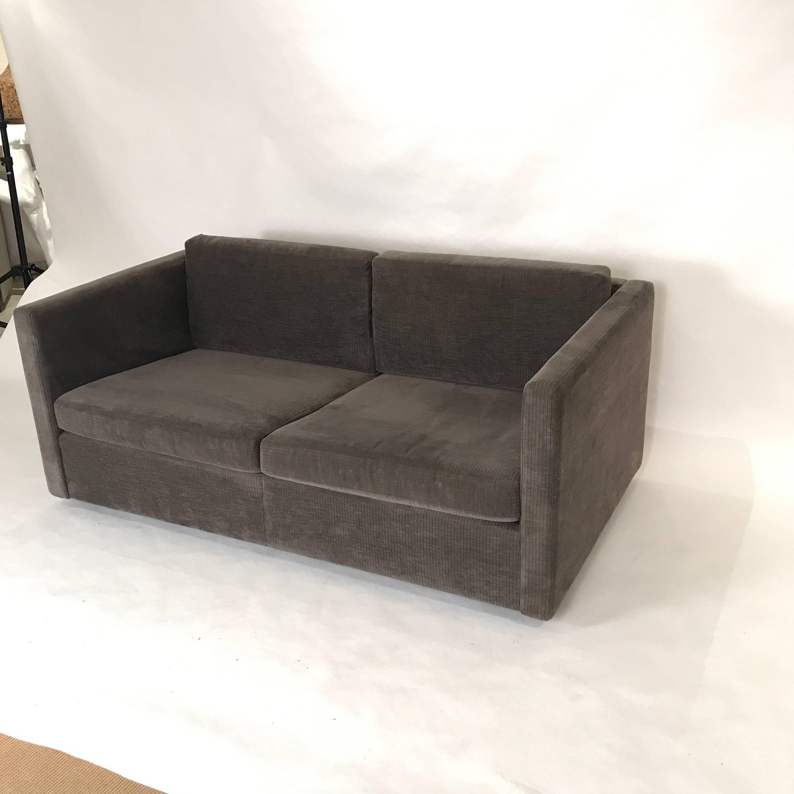 American Knoll Charles Pfister Tuxedo style Settee or Loveseat in a soft Grey Upholstery