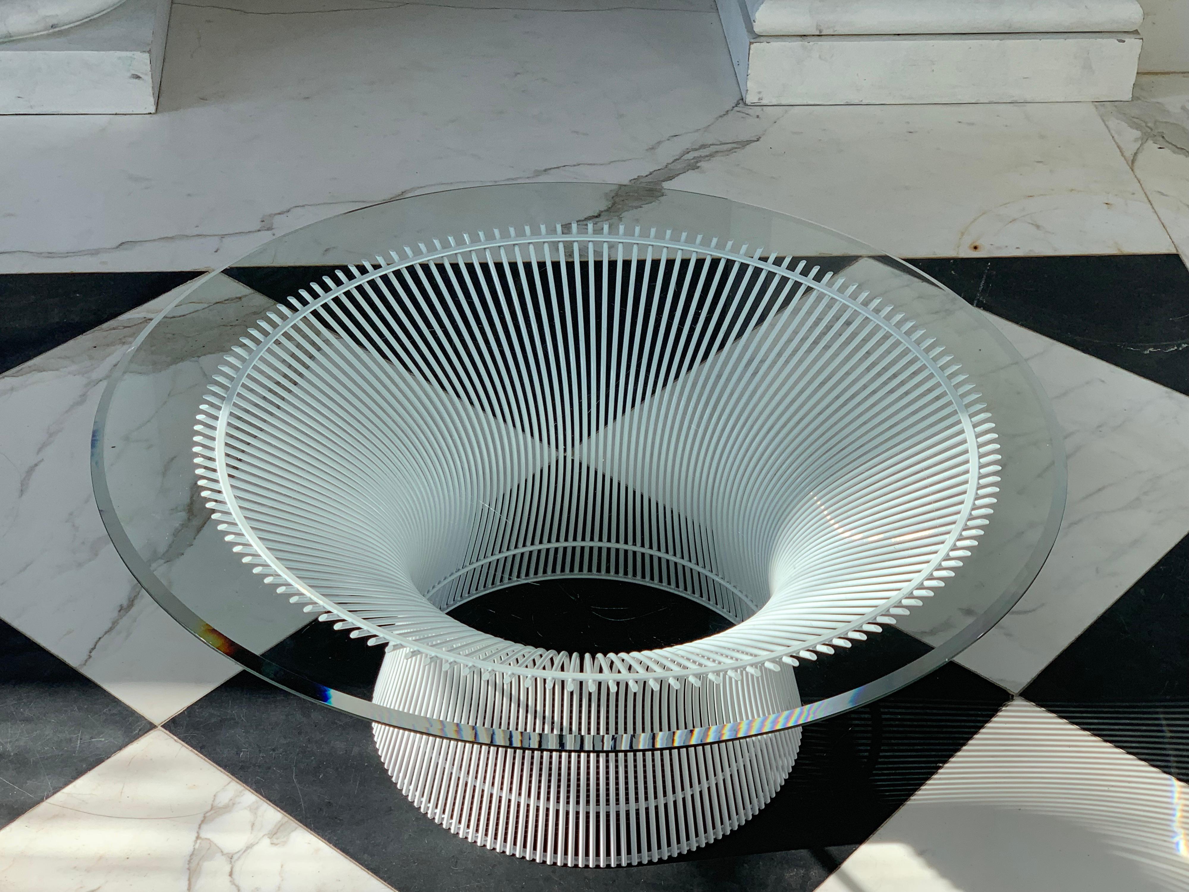 Mid-Century Modern Unique White Knoll Glass Top Coffee Table For Sale