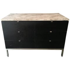Knoll, Commode, Marble Tray, Chromed Metal and Black Wood Veneer, circa 1970