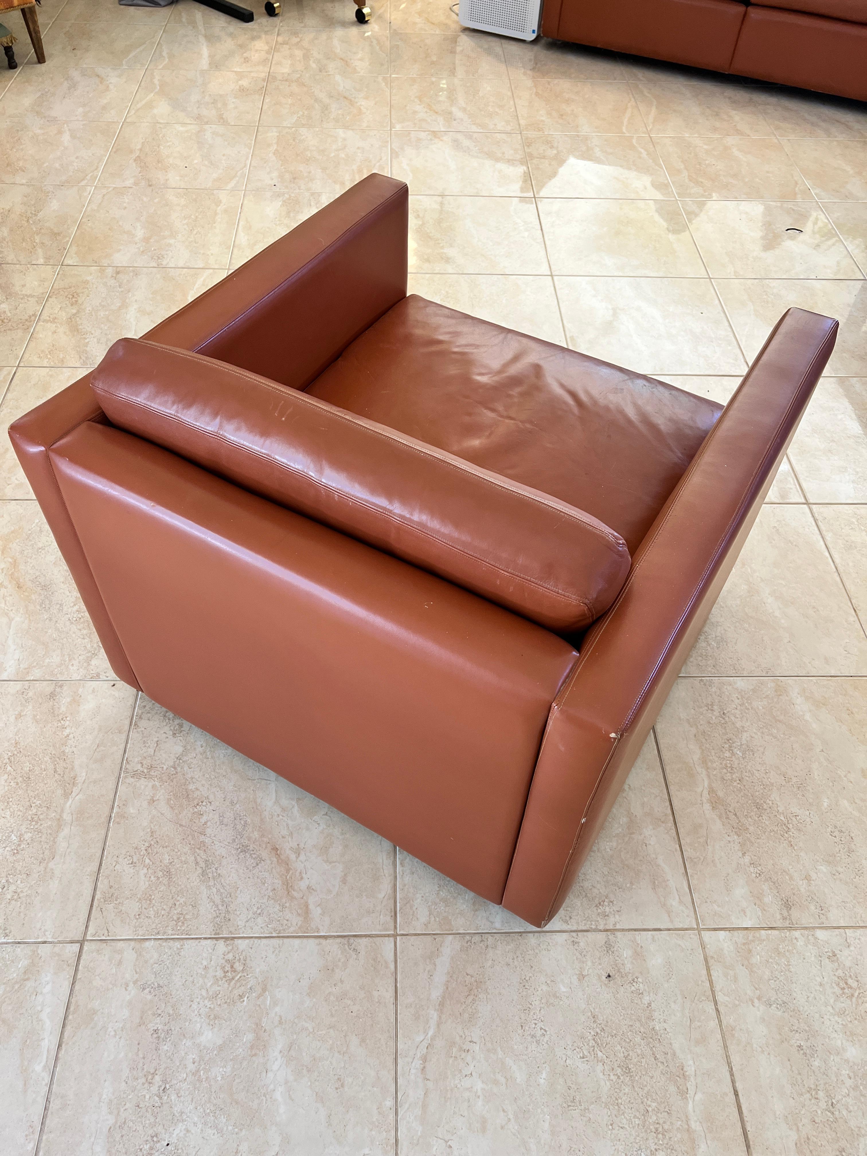 Mid-Century Modern Knoll Cube Lounge Chair by Charles Pfister 1971 Original Sabrina Leather, #1 For Sale