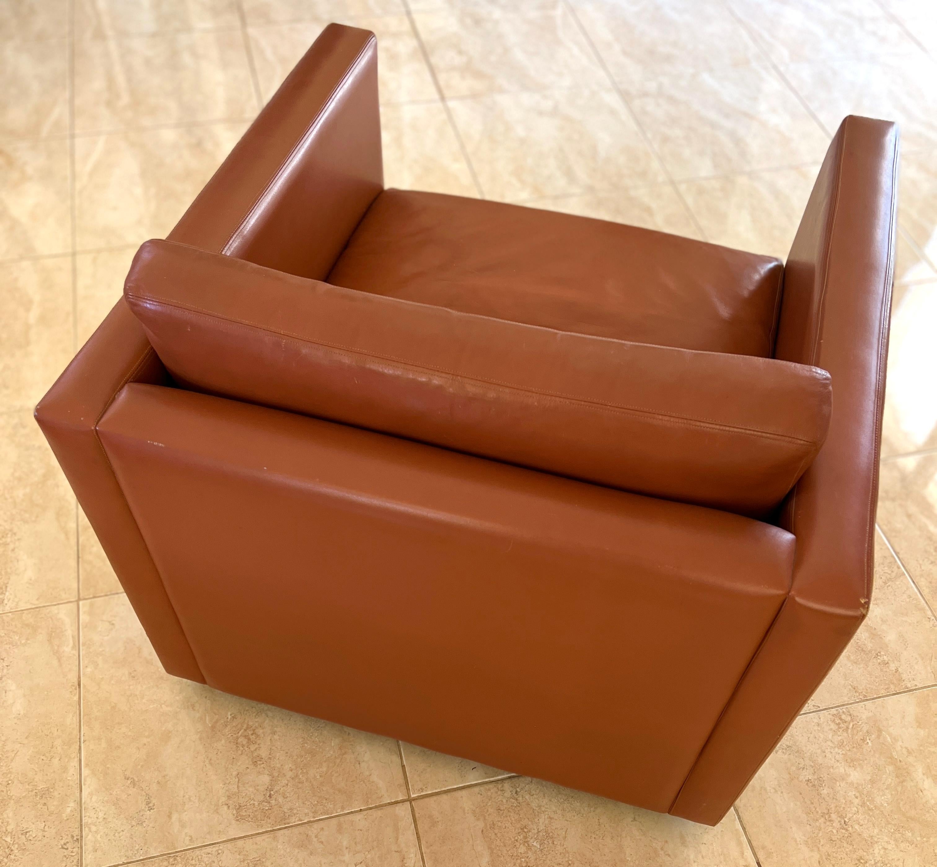 Mid-Century Modern Knoll Cube Lounge Chair by Charles Pfister 1971 Original Sabrina Leather, #2 For Sale