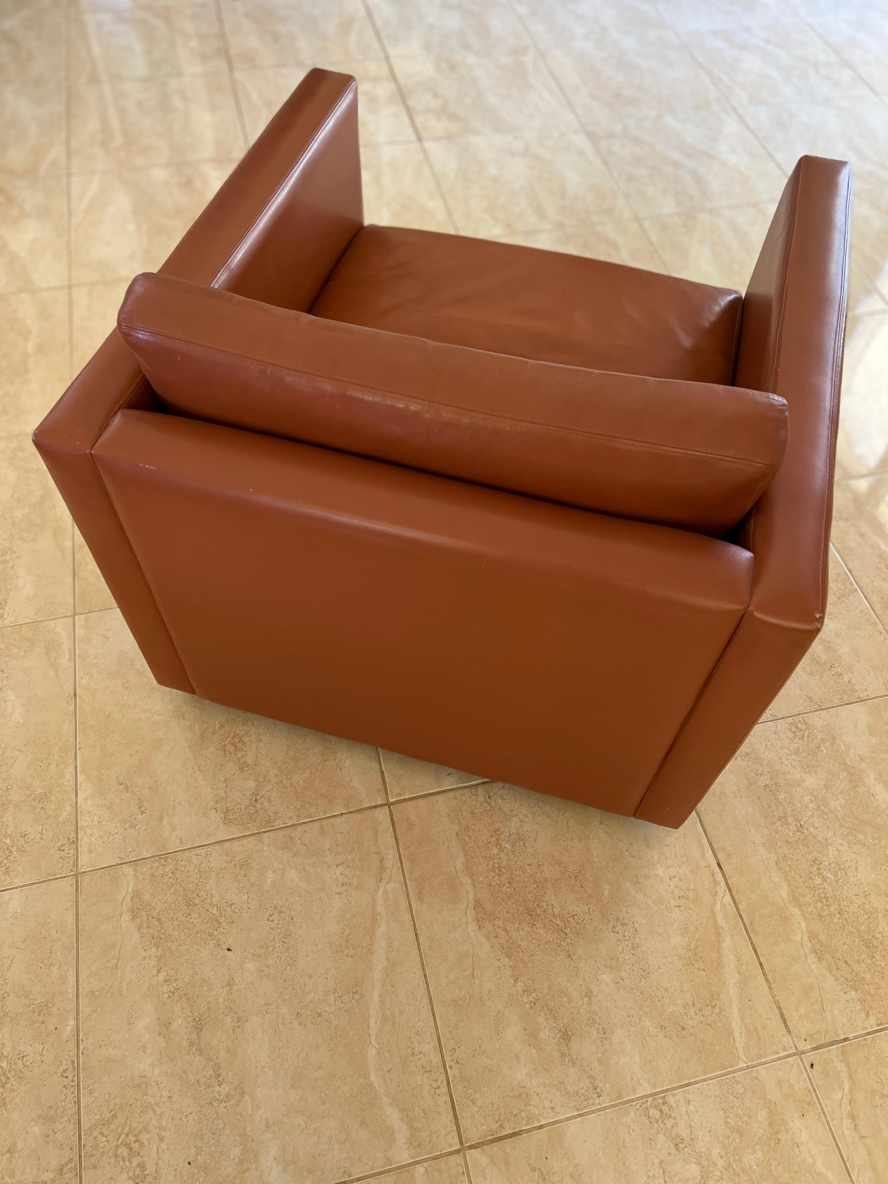American Knoll Cube Lounge Chair by Charles Pfister 1971 Original Sabrina Leather, #2 For Sale
