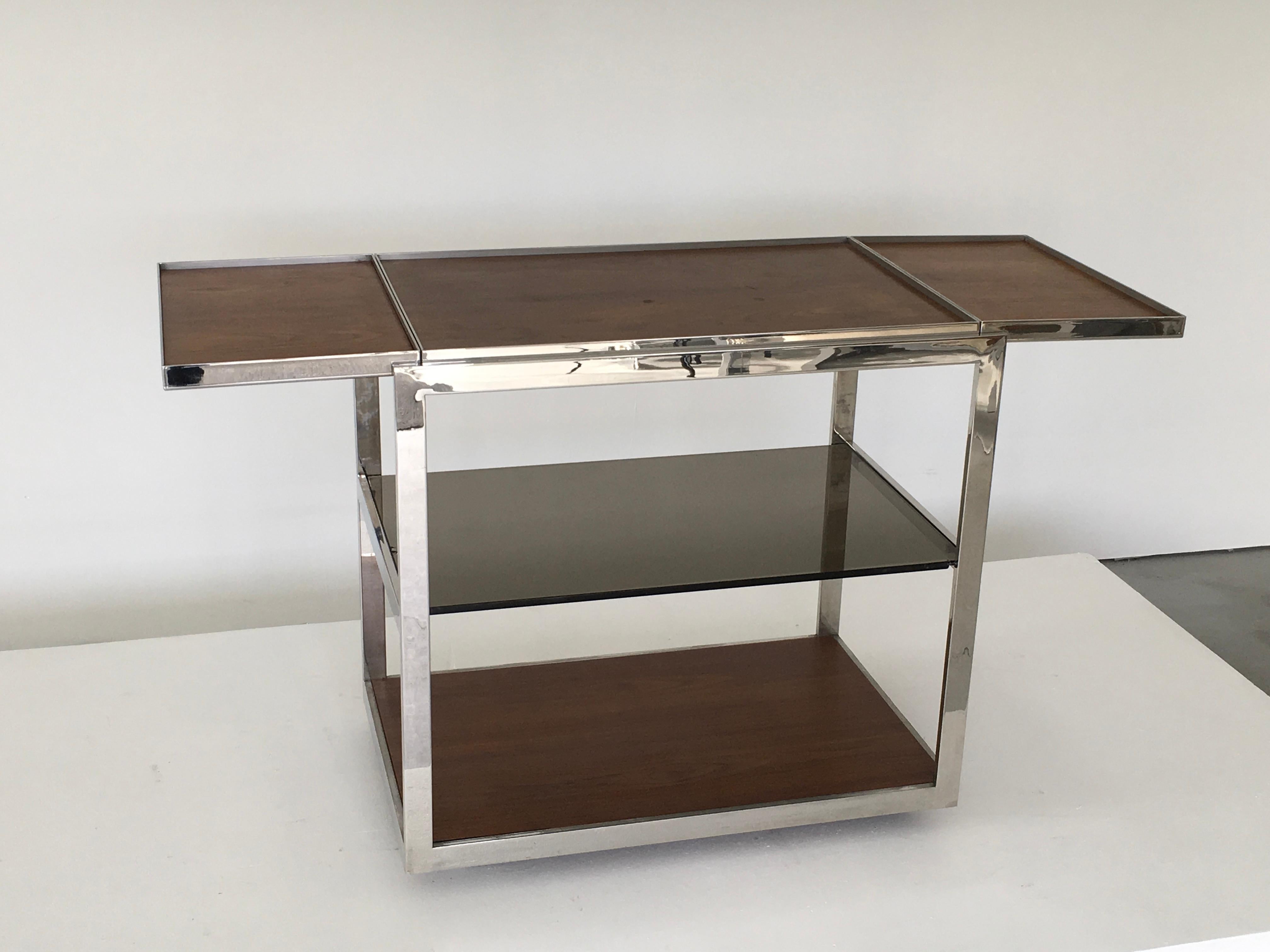 Knoll Custom Rosewood and Chrome Serving Cart In Good Condition For Sale In Los Angeles, CA