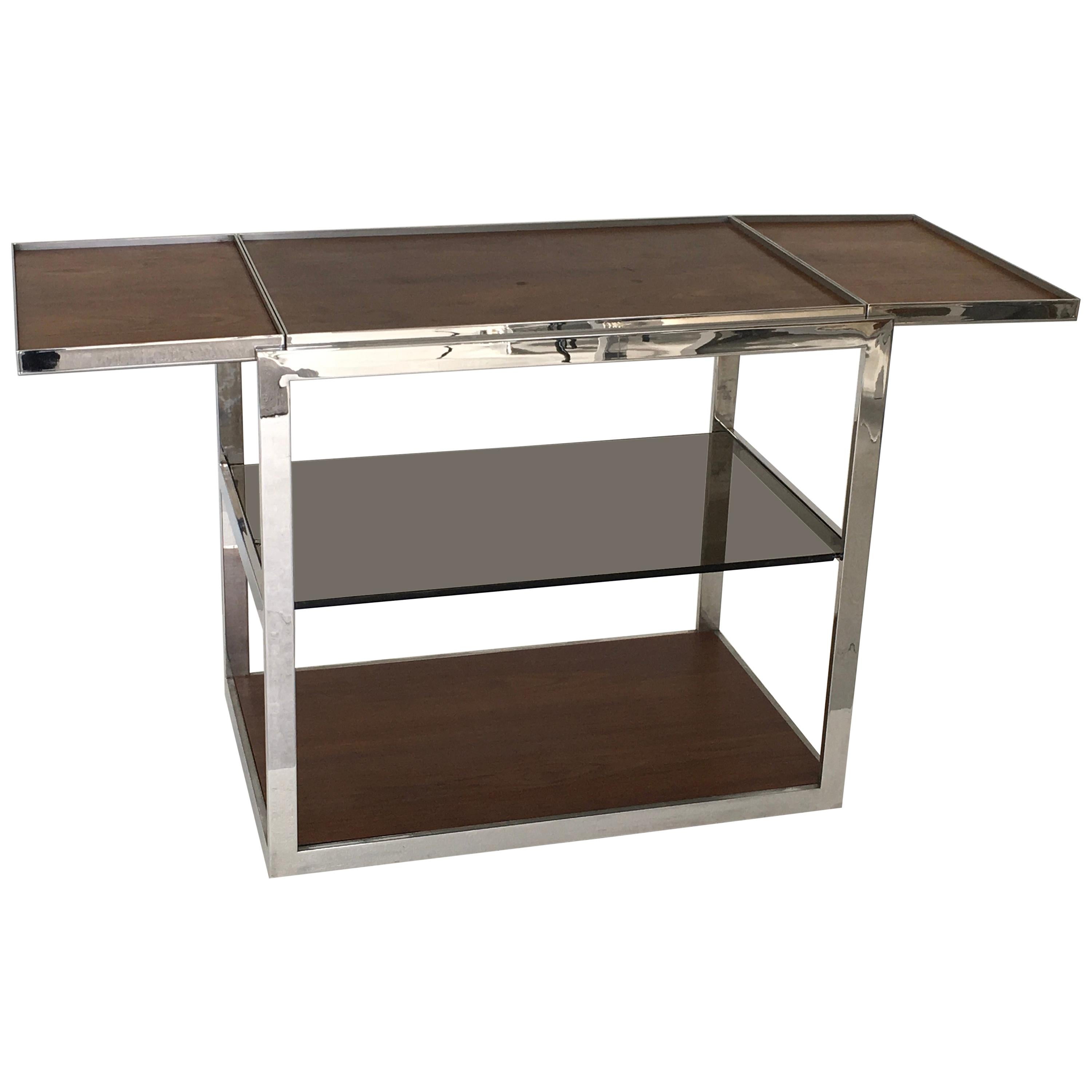 Knoll Custom Rosewood and Chrome Serving Cart For Sale
