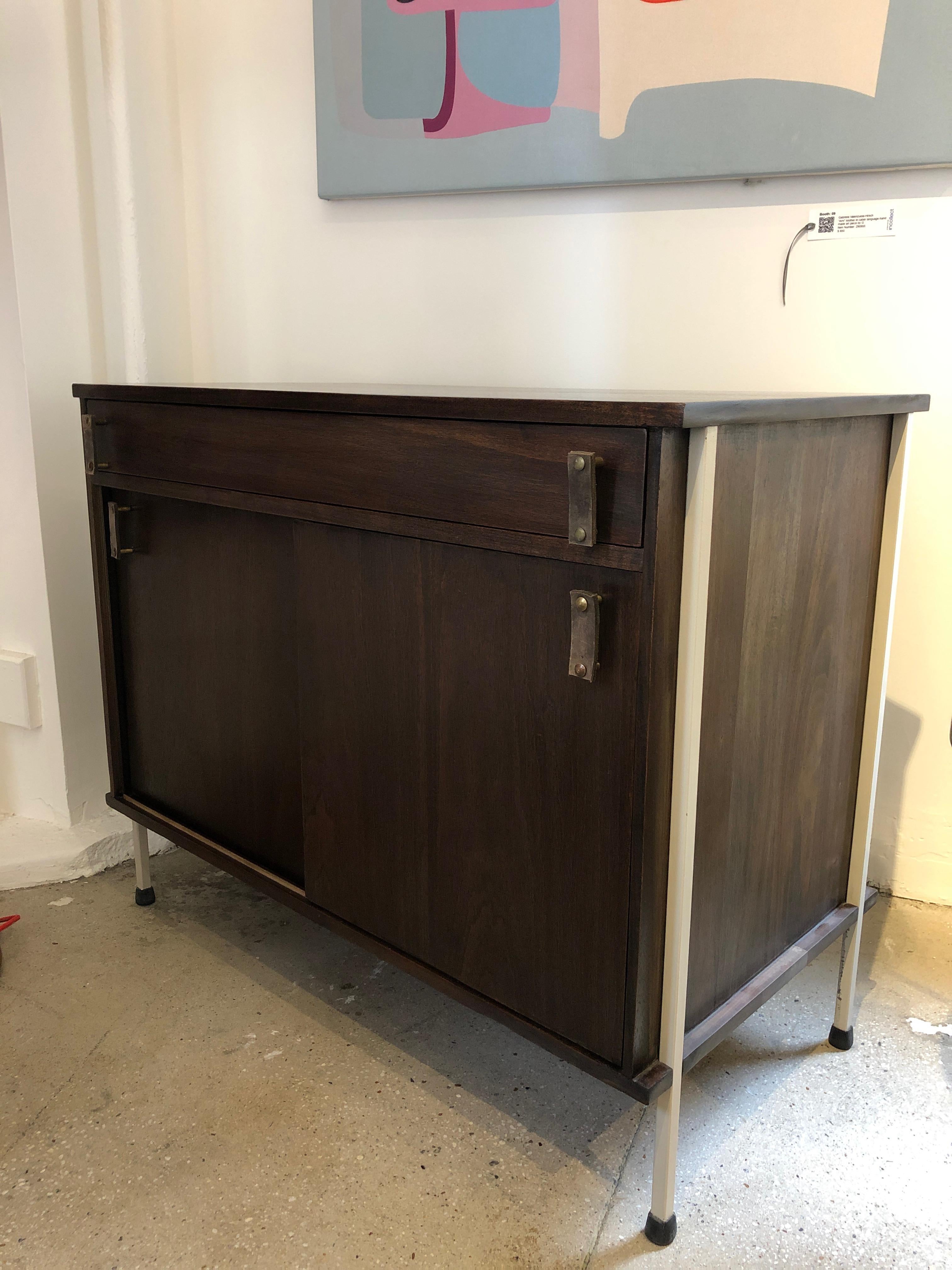 Mid-Century Modern Knoll and Drake Walnut Cabinet with Sliding Doors