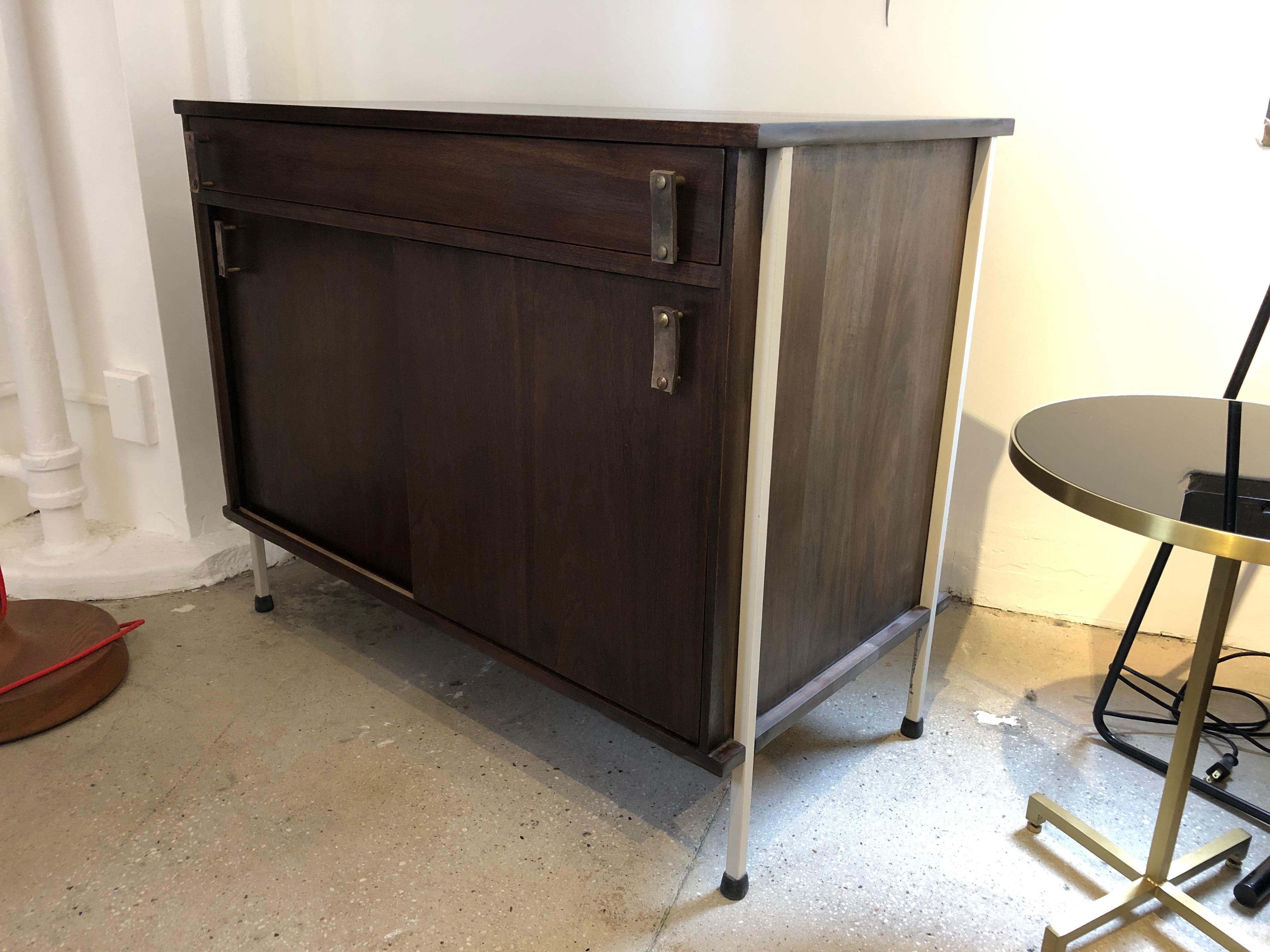 American Knoll and Drake Walnut Cabinet with Sliding Doors