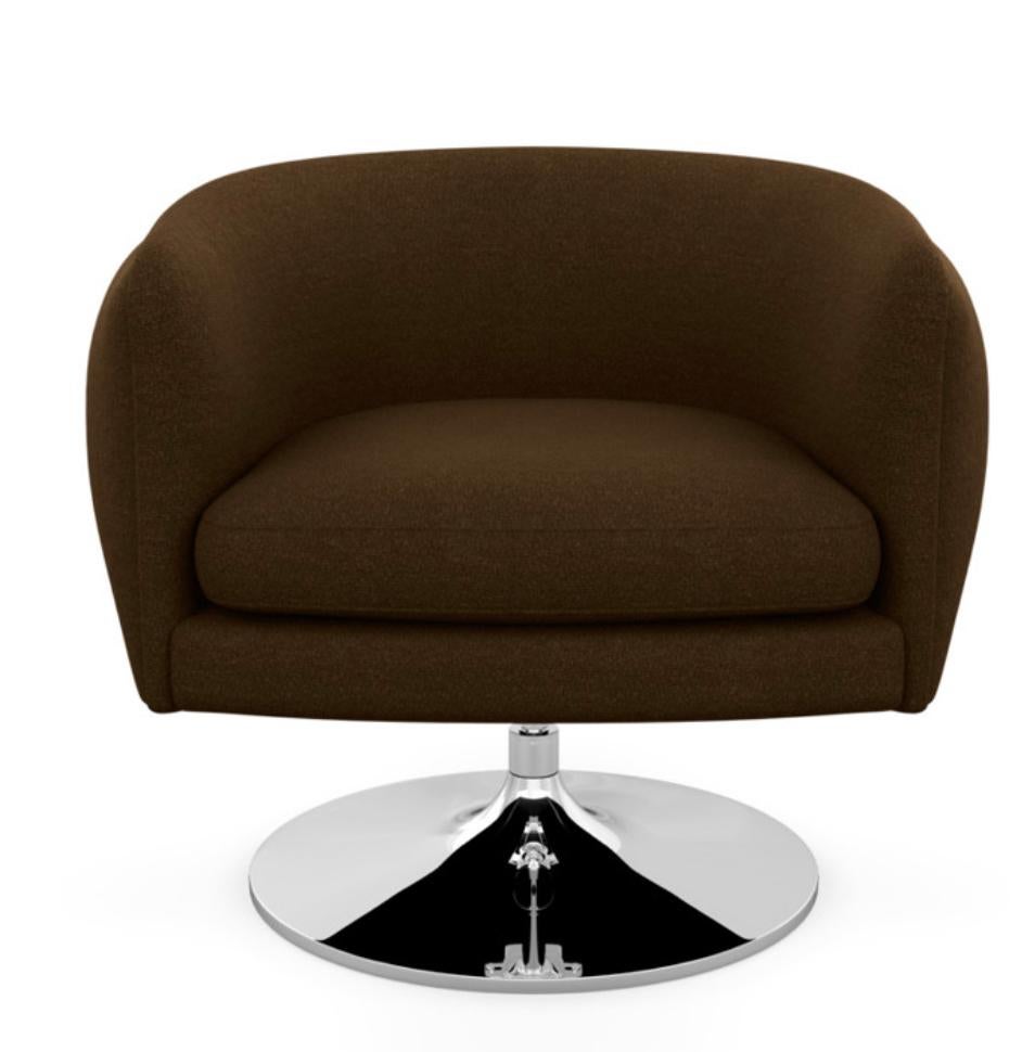 American Knoll D’Urso Modern Swivel Club Lounge Chair in Pumpernickel Wool Bouclé, Steel
