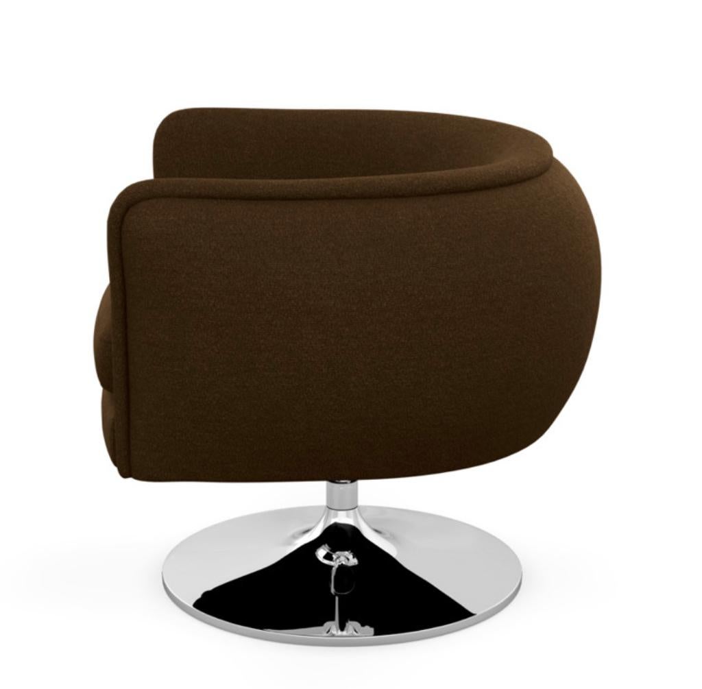 Knoll D’Urso Modern Swivel Club Lounge Chair in Pumpernickel Wool Bouclé, Steel 1