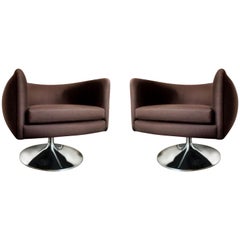 Knoll D’Urso Modern Swivel Club Lounge Chair in Pumpernickel Wool Bouclé, Steel