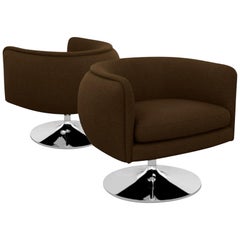 Knoll D’Urso Modern Swivel Club Lounge Chair in Pumpernickel Wool Bouclé, Steel