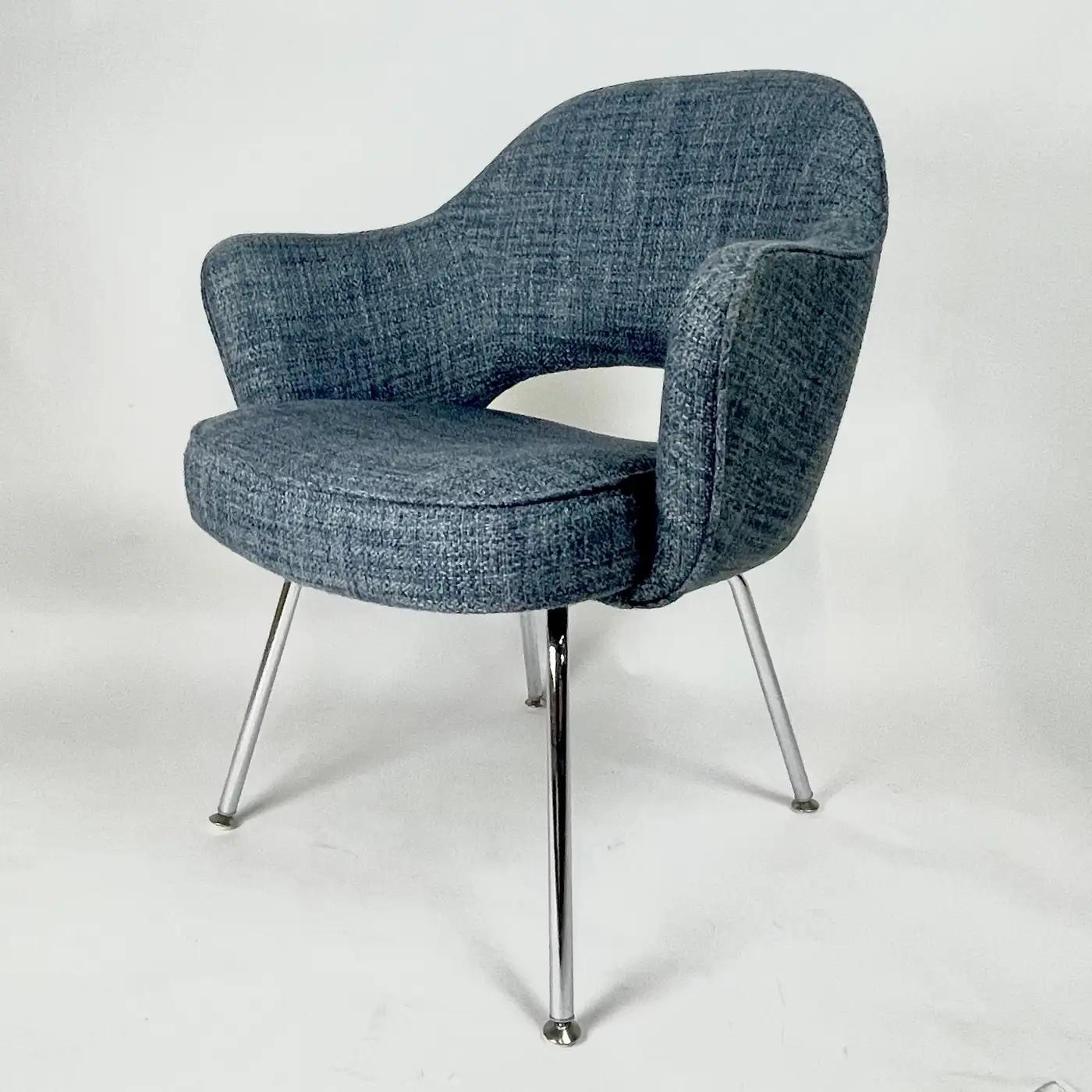 KNOLL Eero Saarinen Executive Armchair- Textured Blue Knoll Upholstery 4