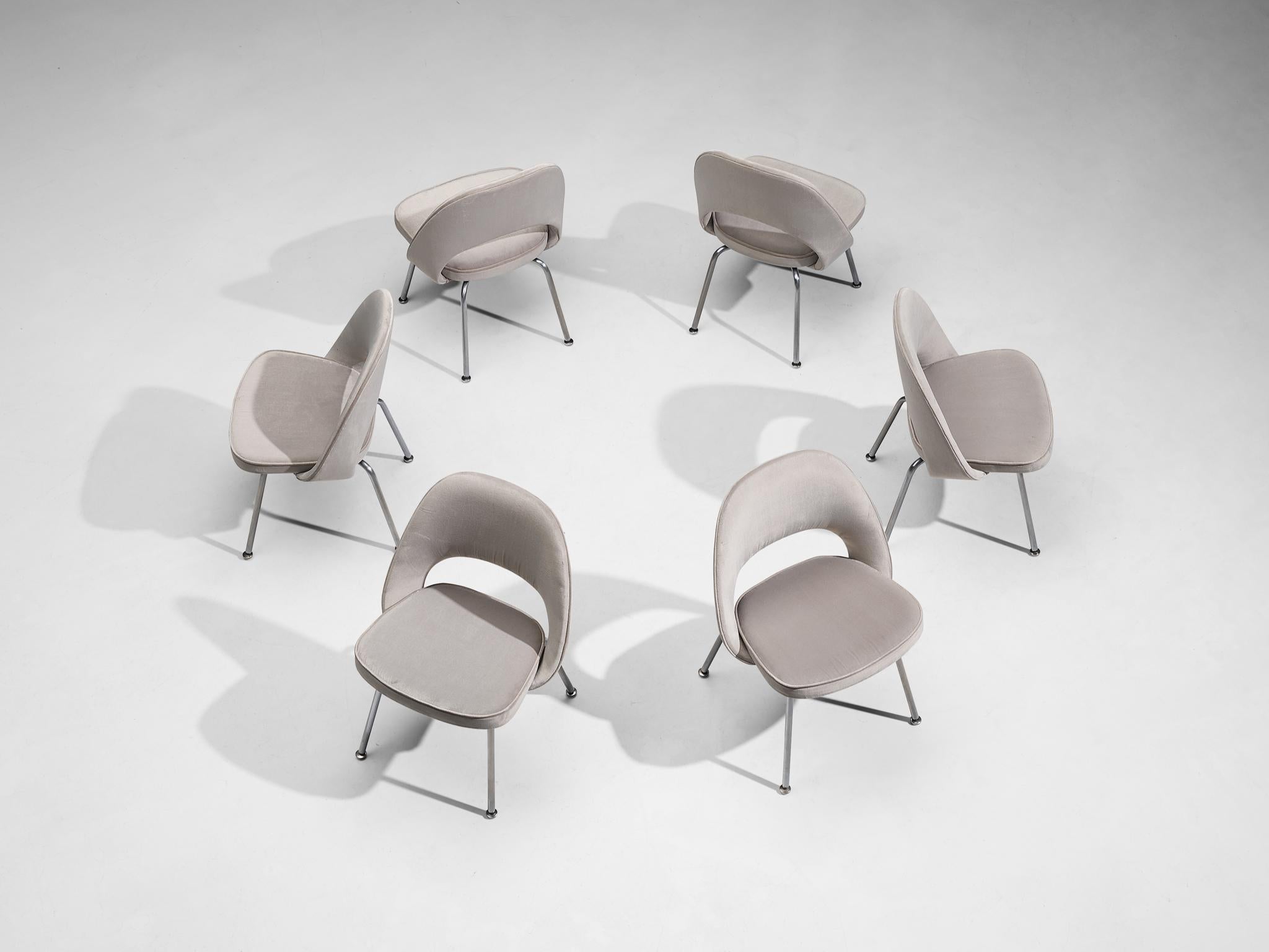 Mid-Century Modern Knoll Eero Saarinen for Knoll Set of Six Chairs in Grey Velvet