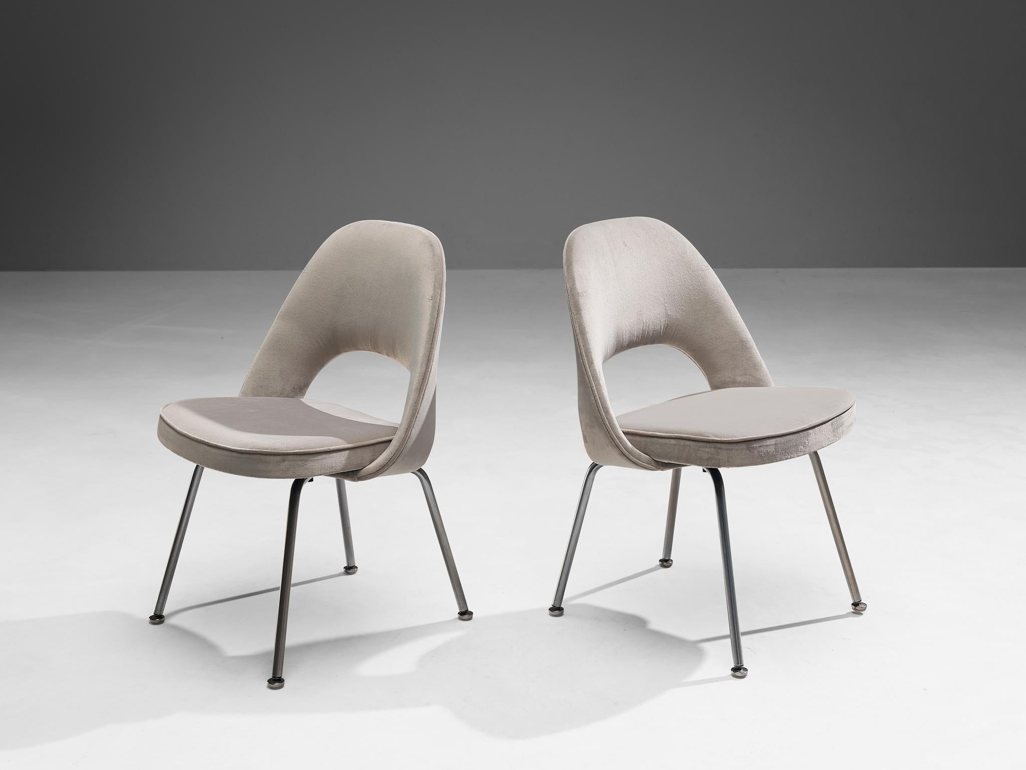 American Knoll Eero Saarinen for Knoll Set of Six Chairs in Grey Velvet
