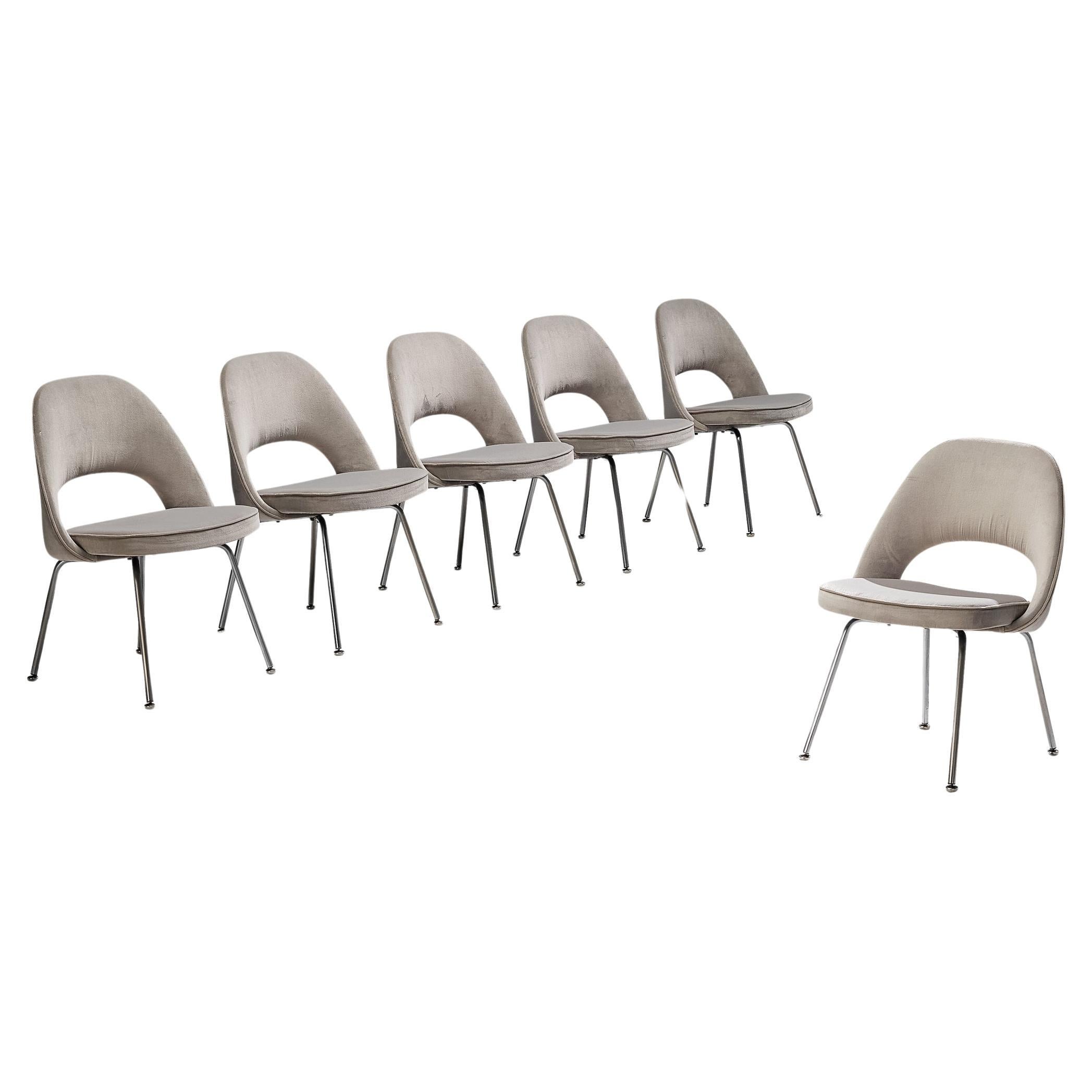 Knoll Eero Saarinen for Knoll Set of Six Chairs in Grey Velvet 