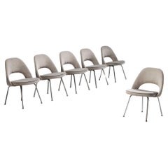 Knoll Eero Saarinen for Knoll Set of Six Chairs in Grey Velvet 