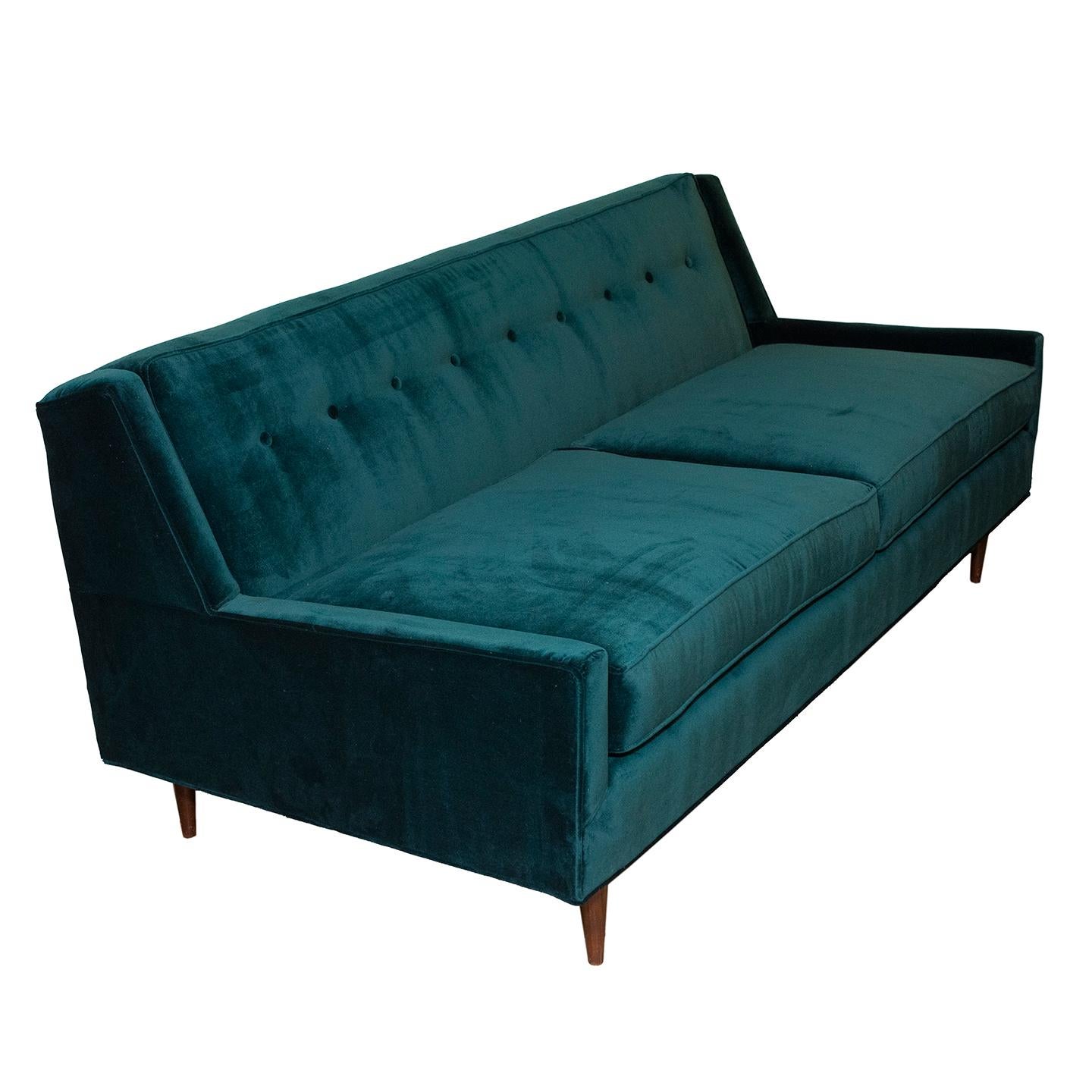 Sofa aus smaragdgrünem Performance-Samt der Knoll-Ära (Holzarbeit) im Angebot