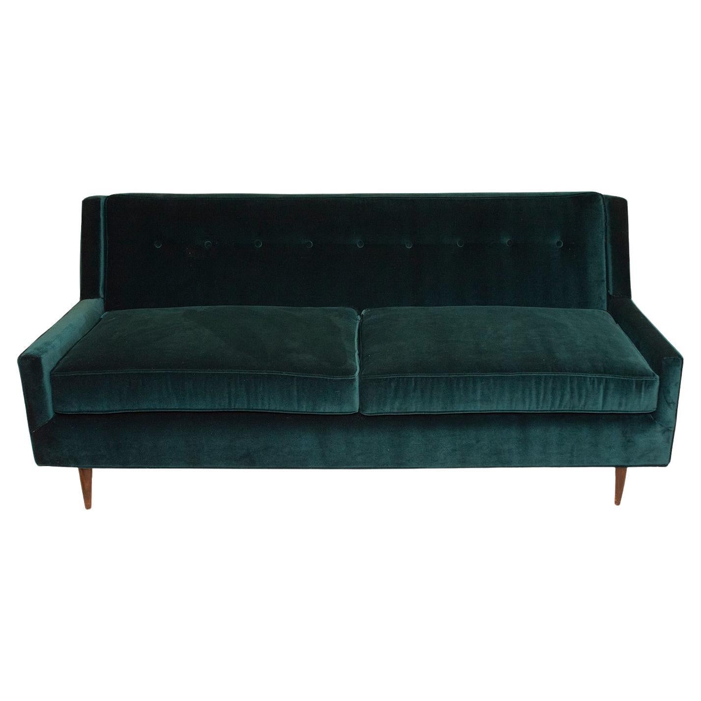 Sofa aus smaragdgrünem Performance-Samt der Knoll-Ära im Angebot