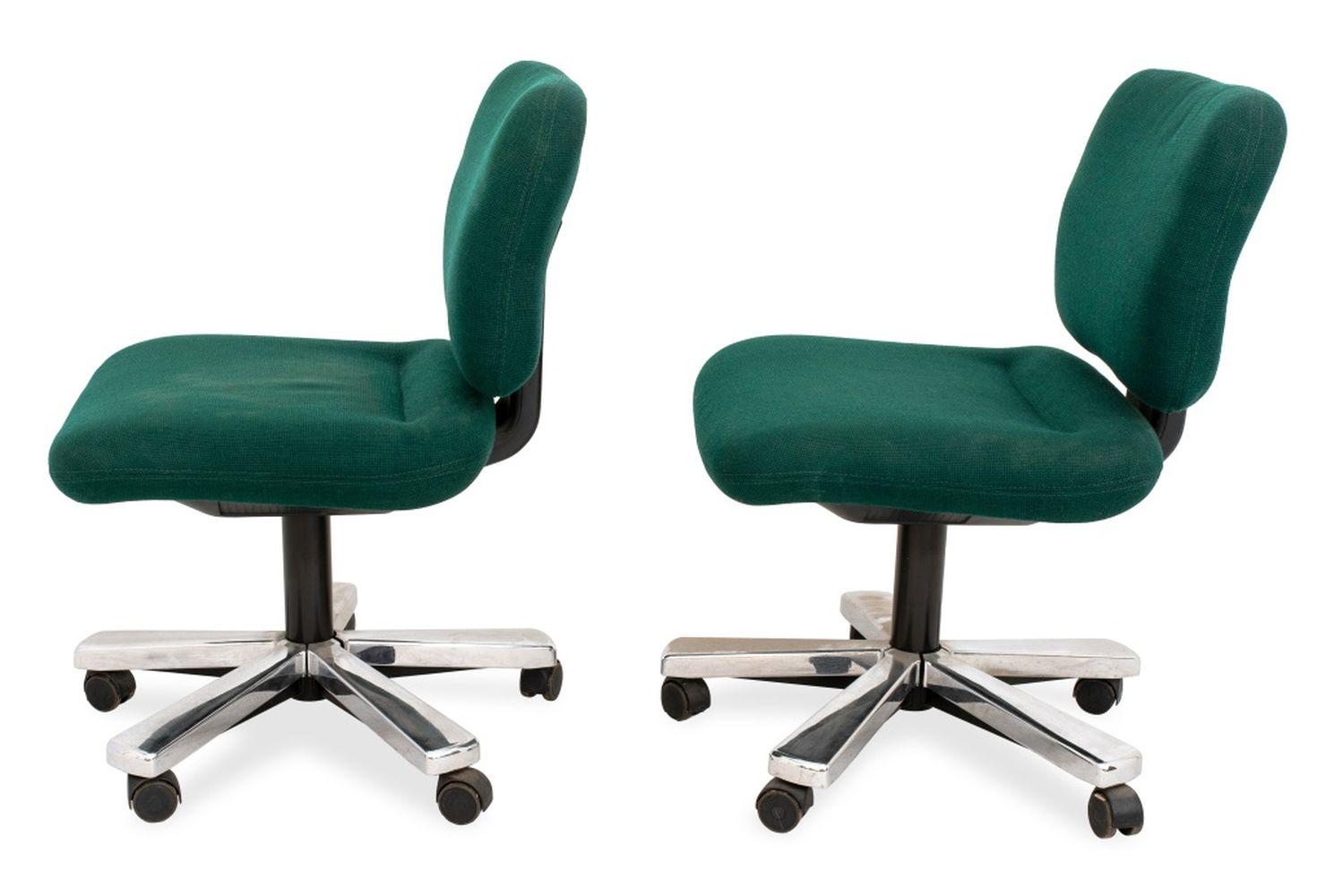 Modern Knoll Green Upholstered Swivel Office Chairs, Pair For Sale