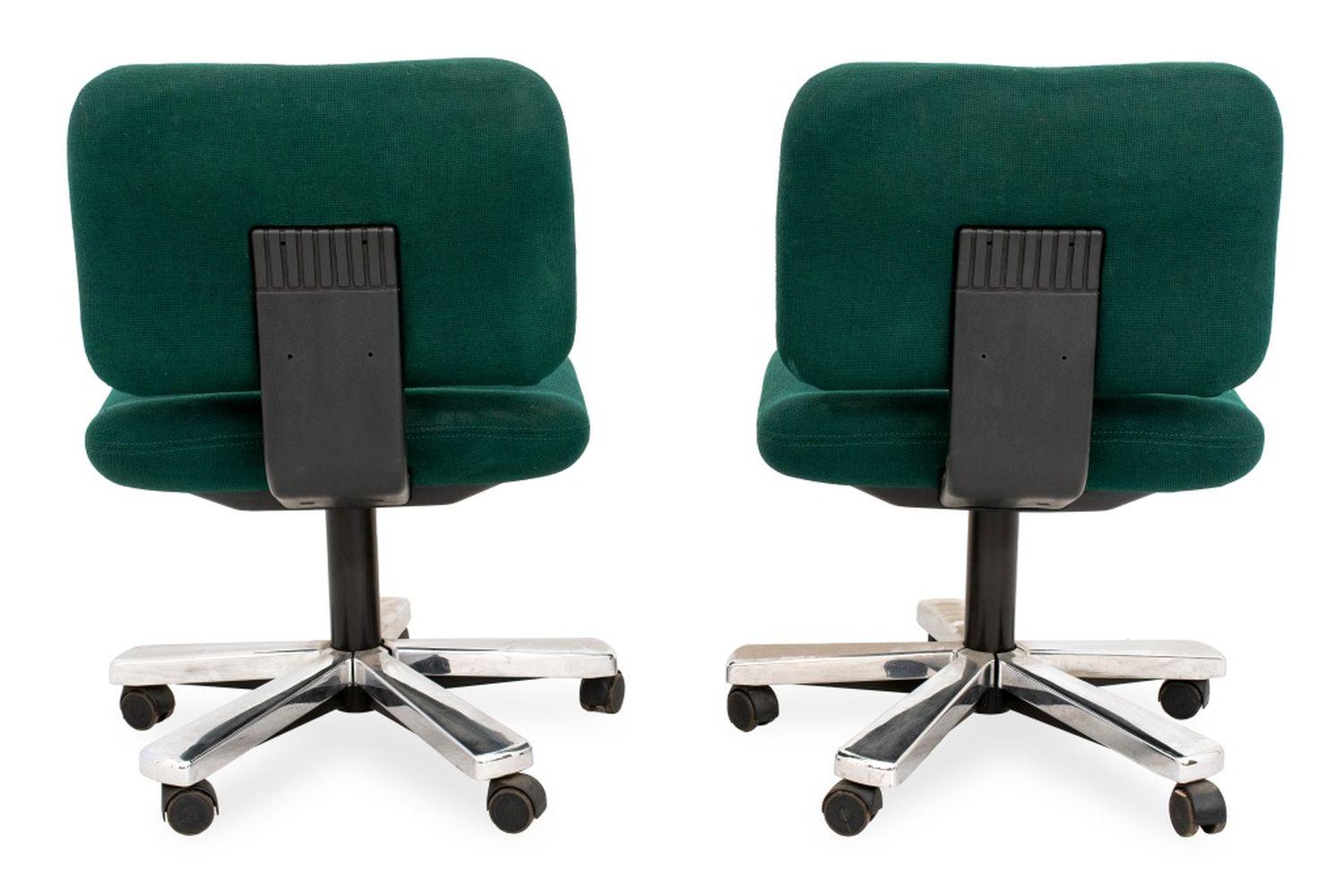 American Knoll Green Upholstered Swivel Office Chairs, Pair For Sale