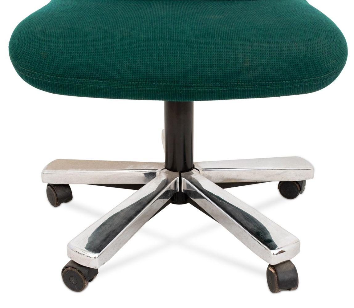 20th Century Knoll Green Upholstered Swivel Office Chairs, Pair For Sale