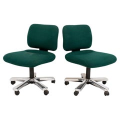 Knoll Green Upholstered Swivel Office Chairs, Pair
