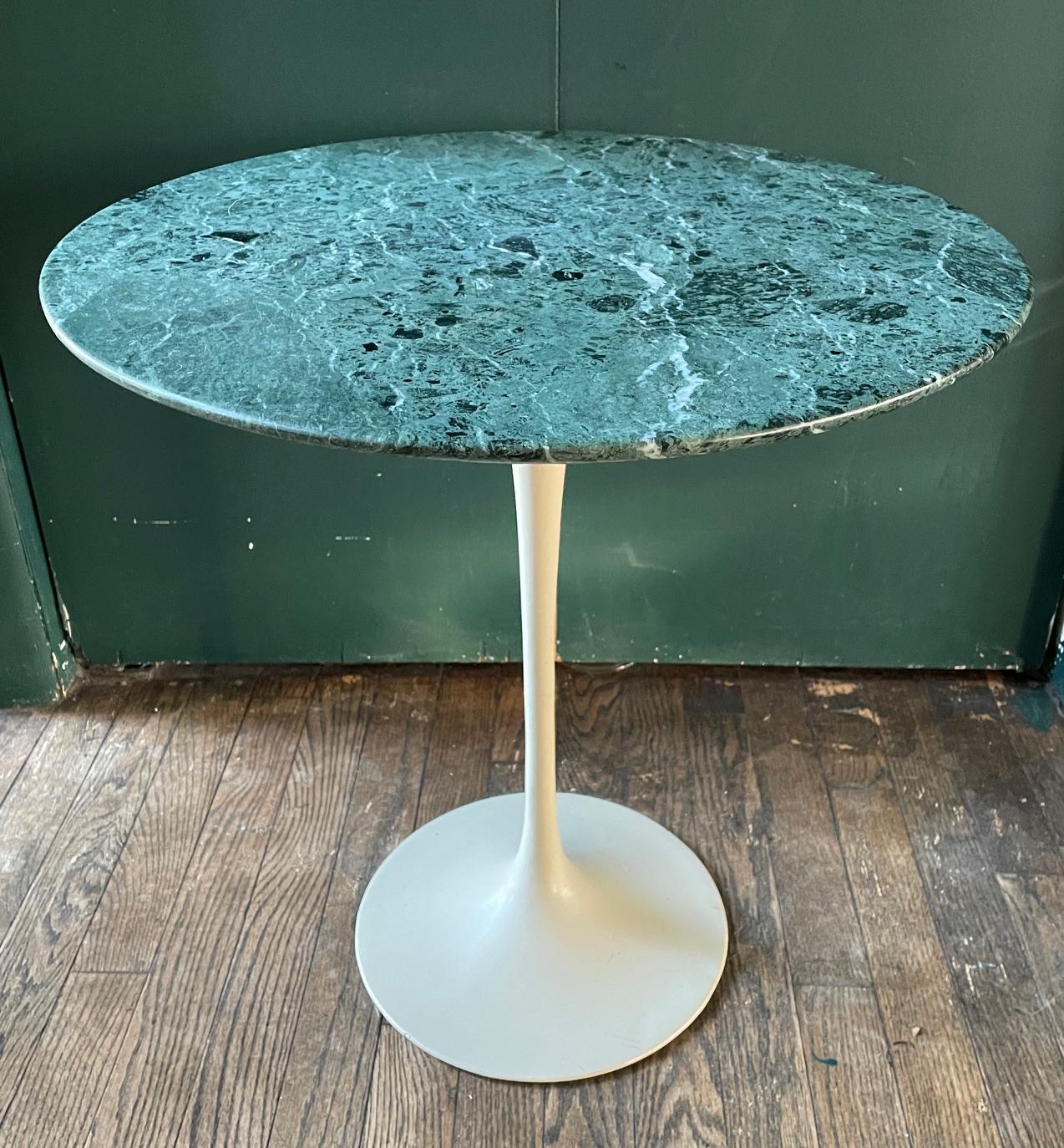 Wonderful rare marble Knoll pedestal side table.  Estate fresh, retains label to bottom of base.  Will be shipped with top unscrewed and removed. No chips and no cracks to the marble top.  Base has some light wear that is pictured.
