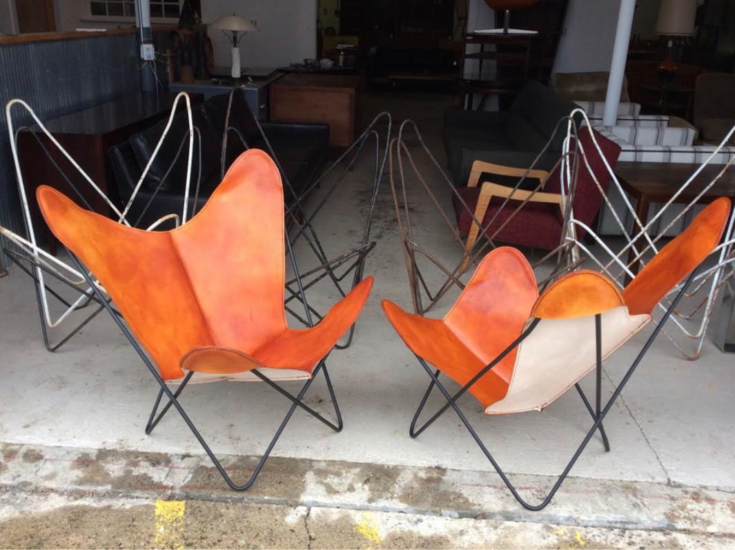 Mid-Century Modern Knoll Hardoy Vintage BFK Butterfly Sling Chairs with New Leather