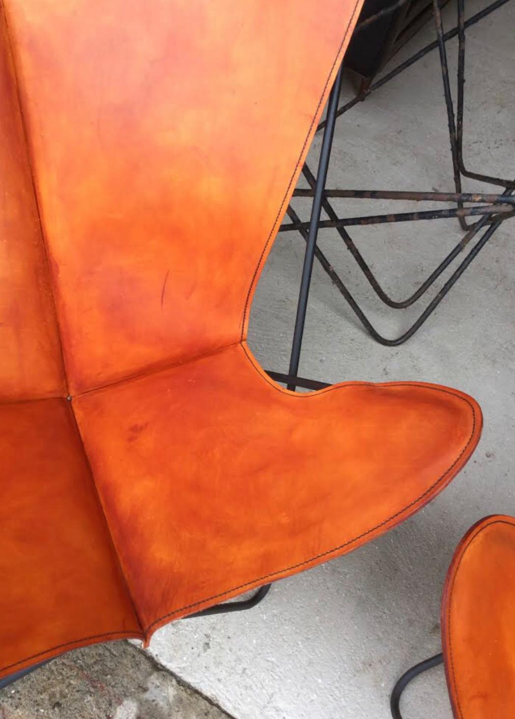 Knoll Hardoy Vintage BFK Butterfly Sling Chairs with New Leather In Excellent Condition In Brooklyn, NY