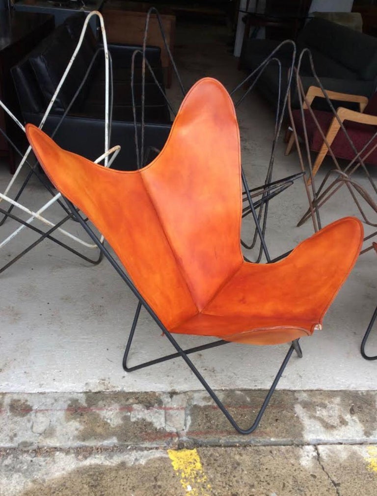 Knoll Hardoy Vintage BFK Butterfly Sling Chairs with New Leather at