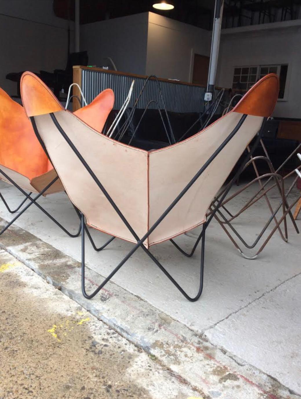 Knoll Hardoy Vintage BFK Butterfly Sling Chairs with New Leather 1
