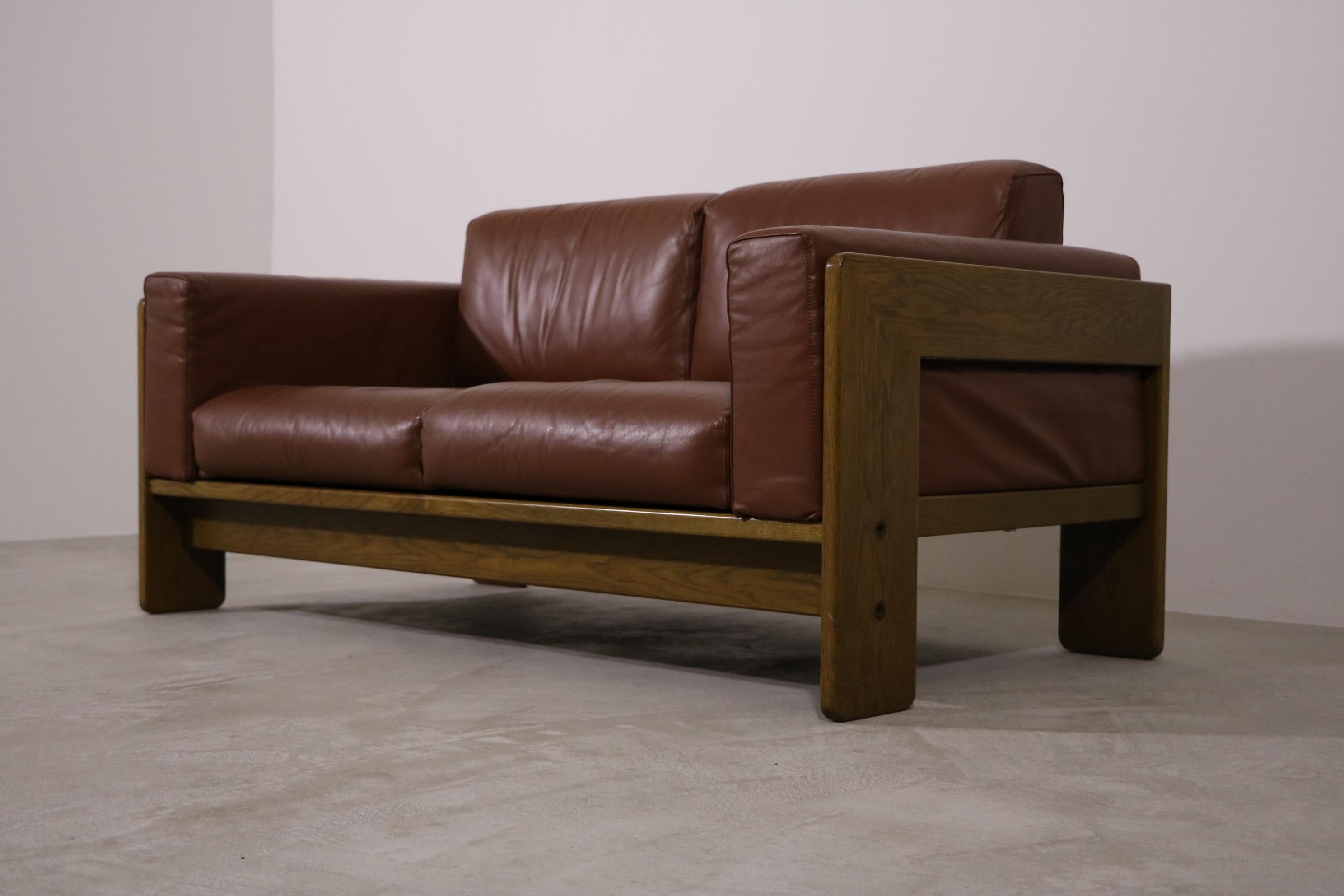 Knoll International 2-Seater Sofa Model 'Bastiano' Tobia Scarpa Leather Cognac In Good Condition For Sale In Köln, NRW