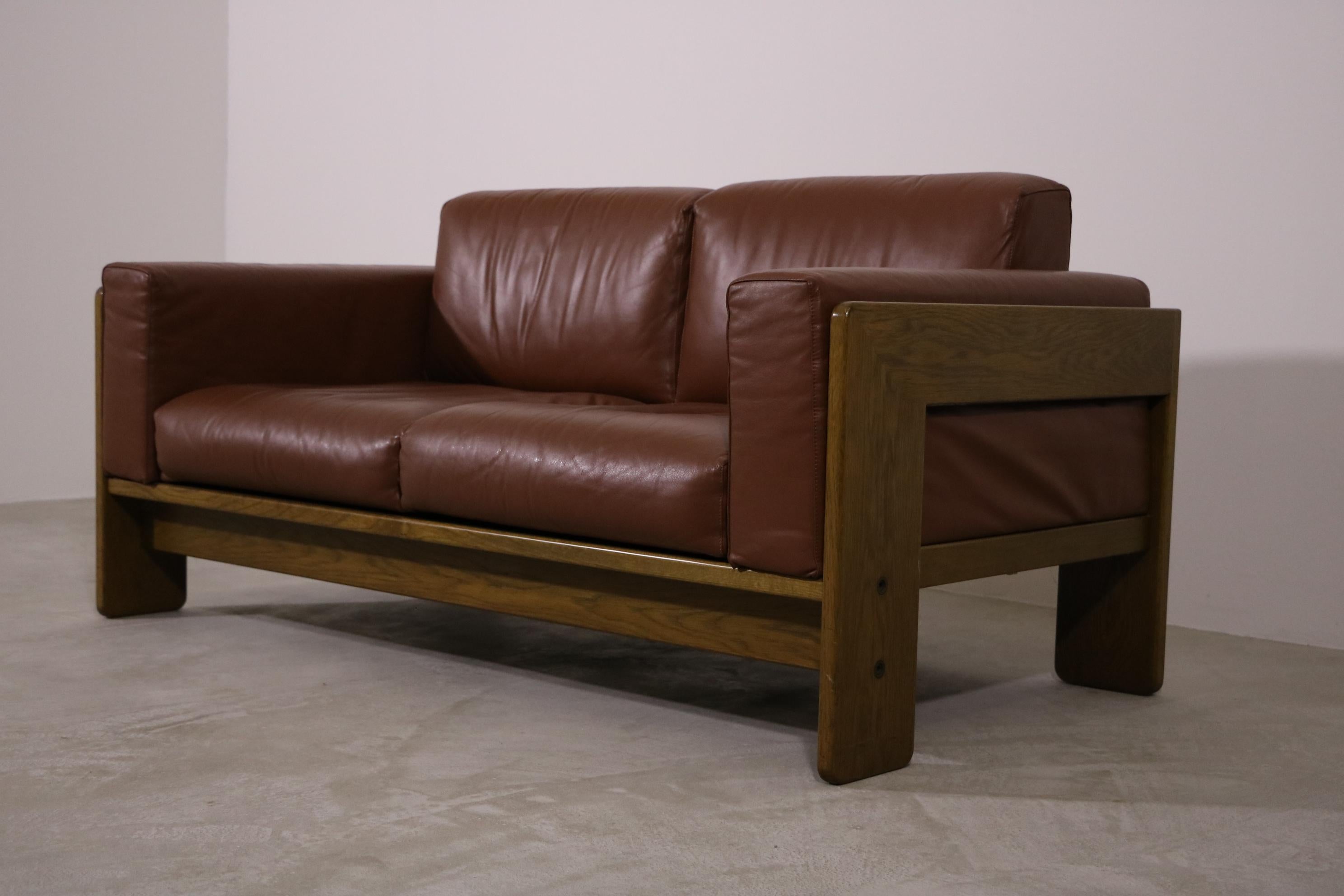 Knoll International 2-Seater Sofa Model 'Bastiano' Tobia Scarpa Leather Cognac For Sale 1