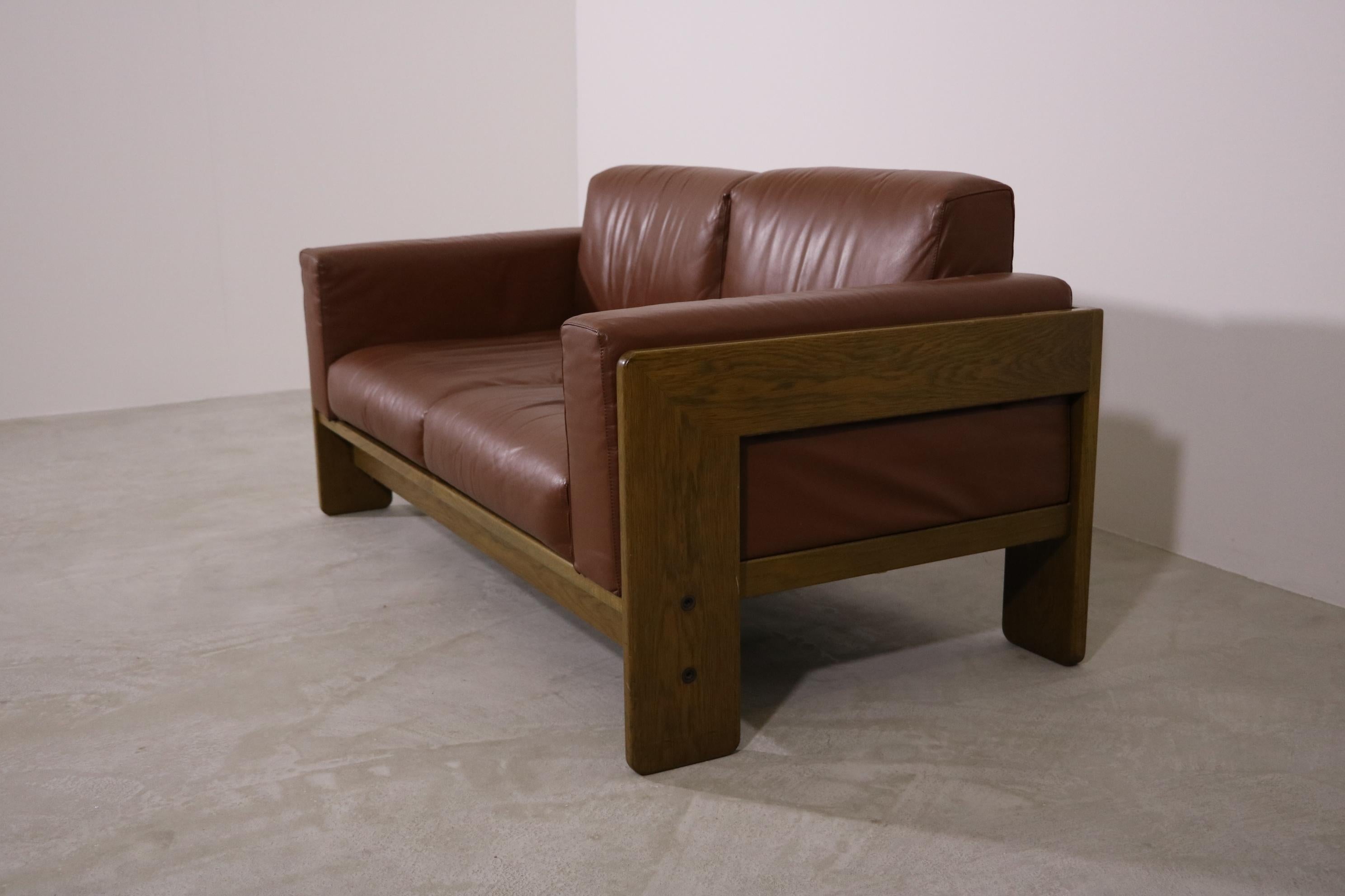 Knoll International 2-Seater Sofa Model 'Bastiano' Tobia Scarpa Leather Cognac For Sale 2