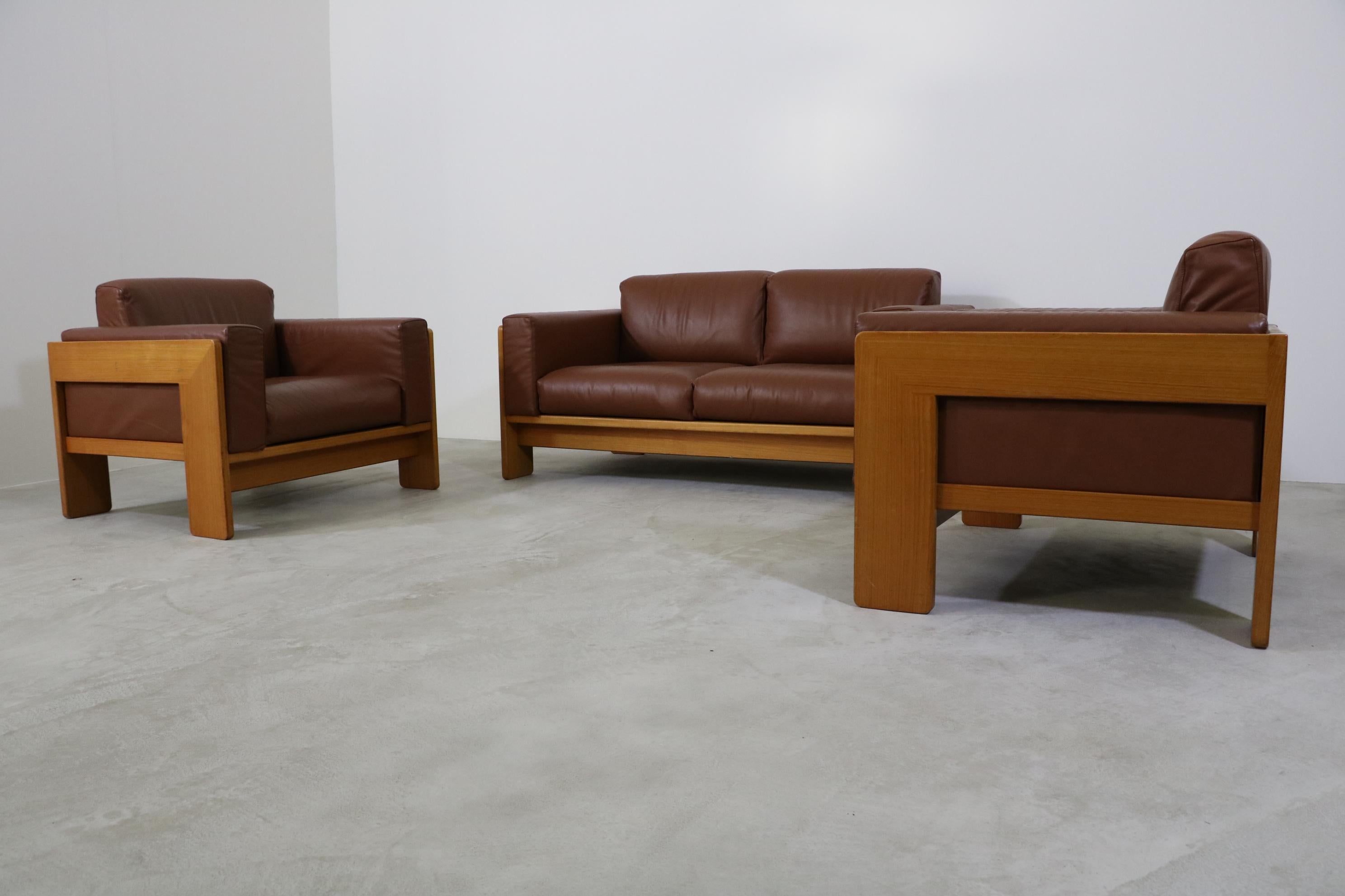 Knoll International 2-Seater Sofa Model 'Bastiano' Tobia Scarpa Leather Cognac For Sale 3
