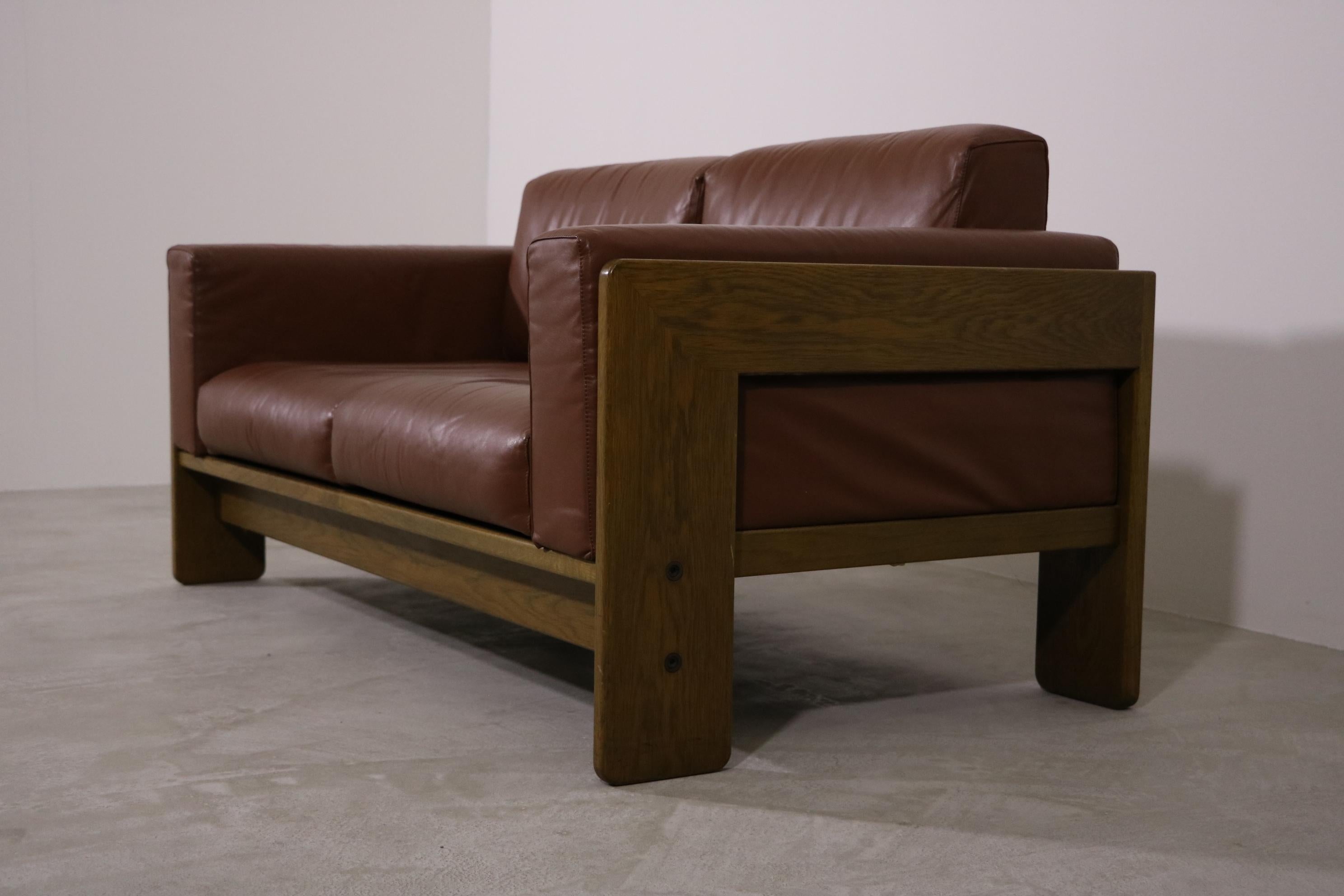 Knoll International 2-Seater Sofa Model 'Bastiano' Tobia Scarpa Leather Cognac For Sale 4