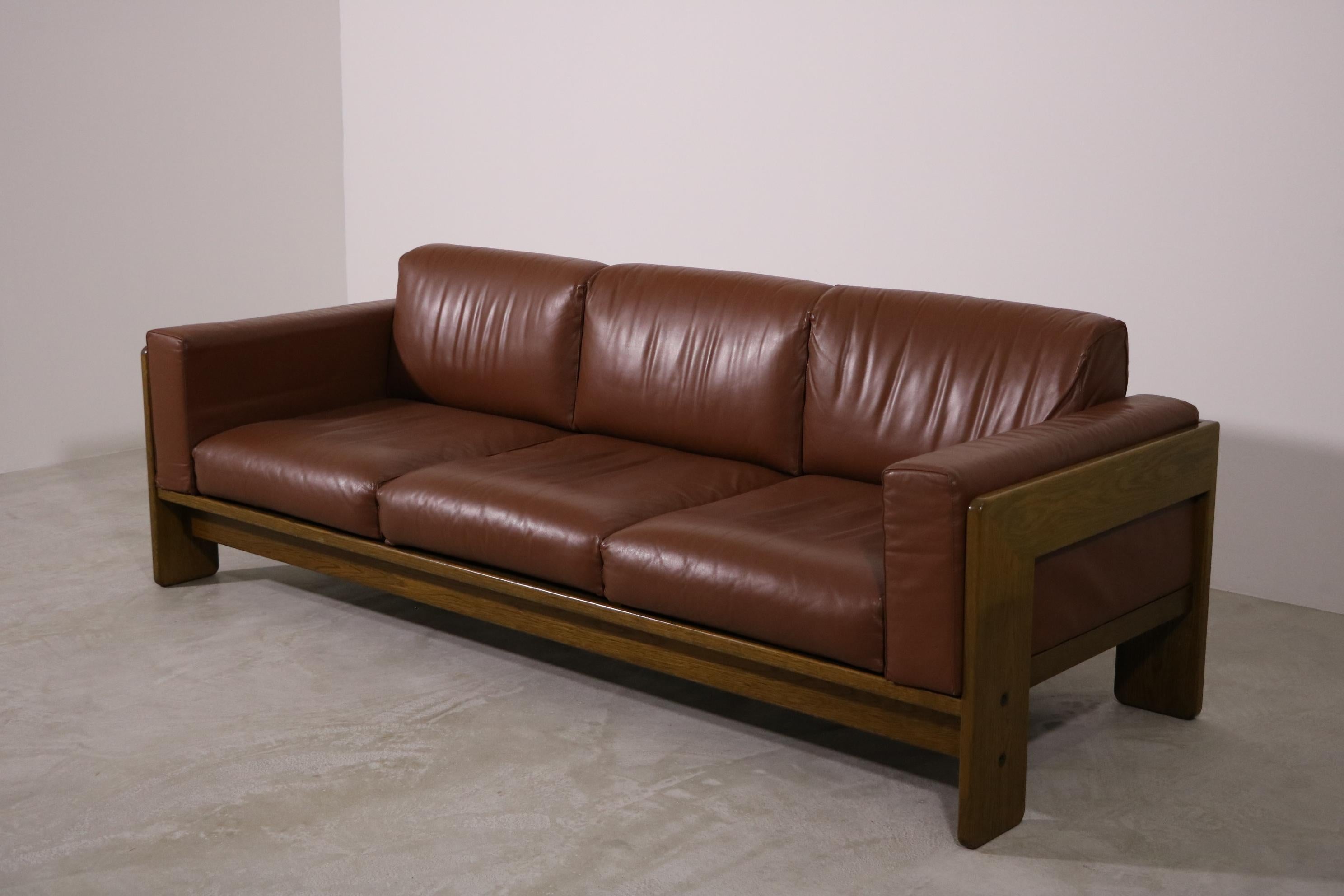 Knoll International 3-Seater Sofa Model 'Bastiano' Tobia Scarpa Leather Cognac For Sale 4
