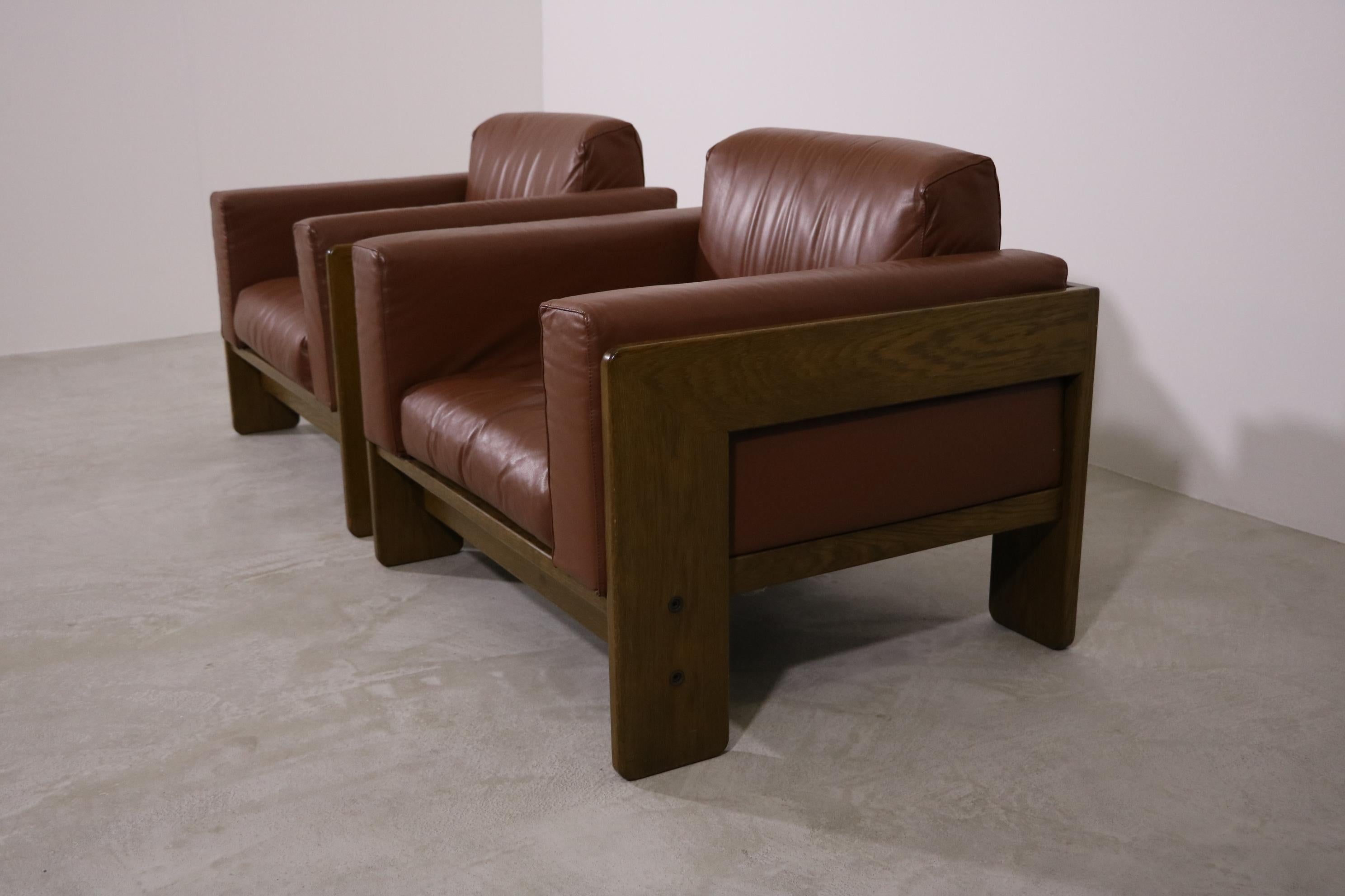 Mid-20th Century Knoll International Armchairs Model 'Bastiano' by Tobia Scarpa in Leather Cognac For Sale