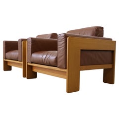 Knoll International armchairs model 'Bastiano' Tobia Scarpa leather cognac