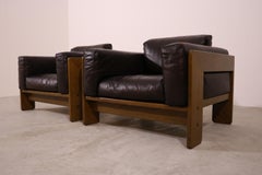 Knoll International Armchairs Model 'Bastiano' Tobia Scarpa Leather Dark Brown