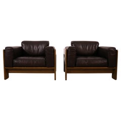 Knoll International Armchairs Model 'Bastiano' Tobia Scarpa Leather Dark Brown
