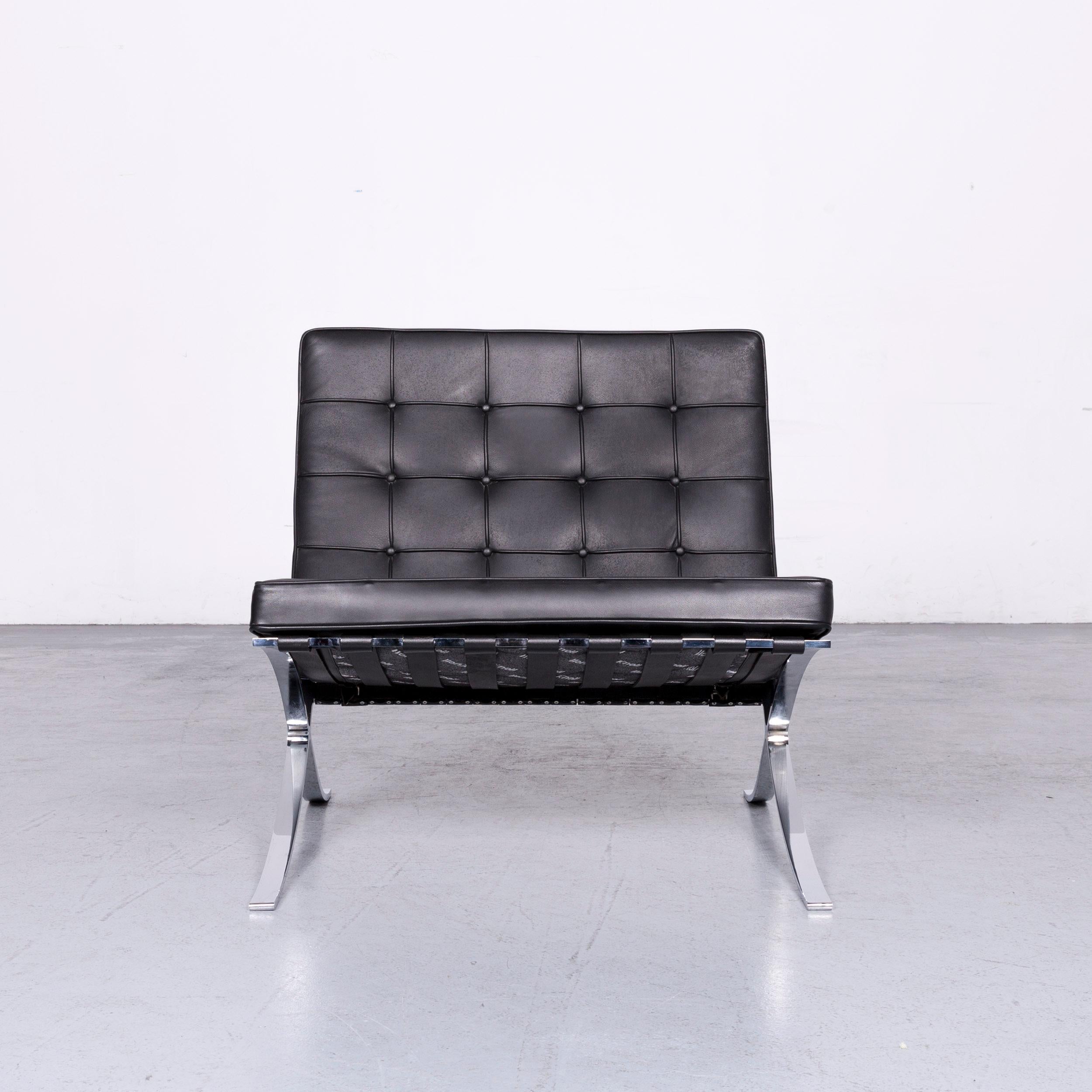 European Knoll International Barcelona Chair Designer Leather Armchair Set Black Genuine For Sale