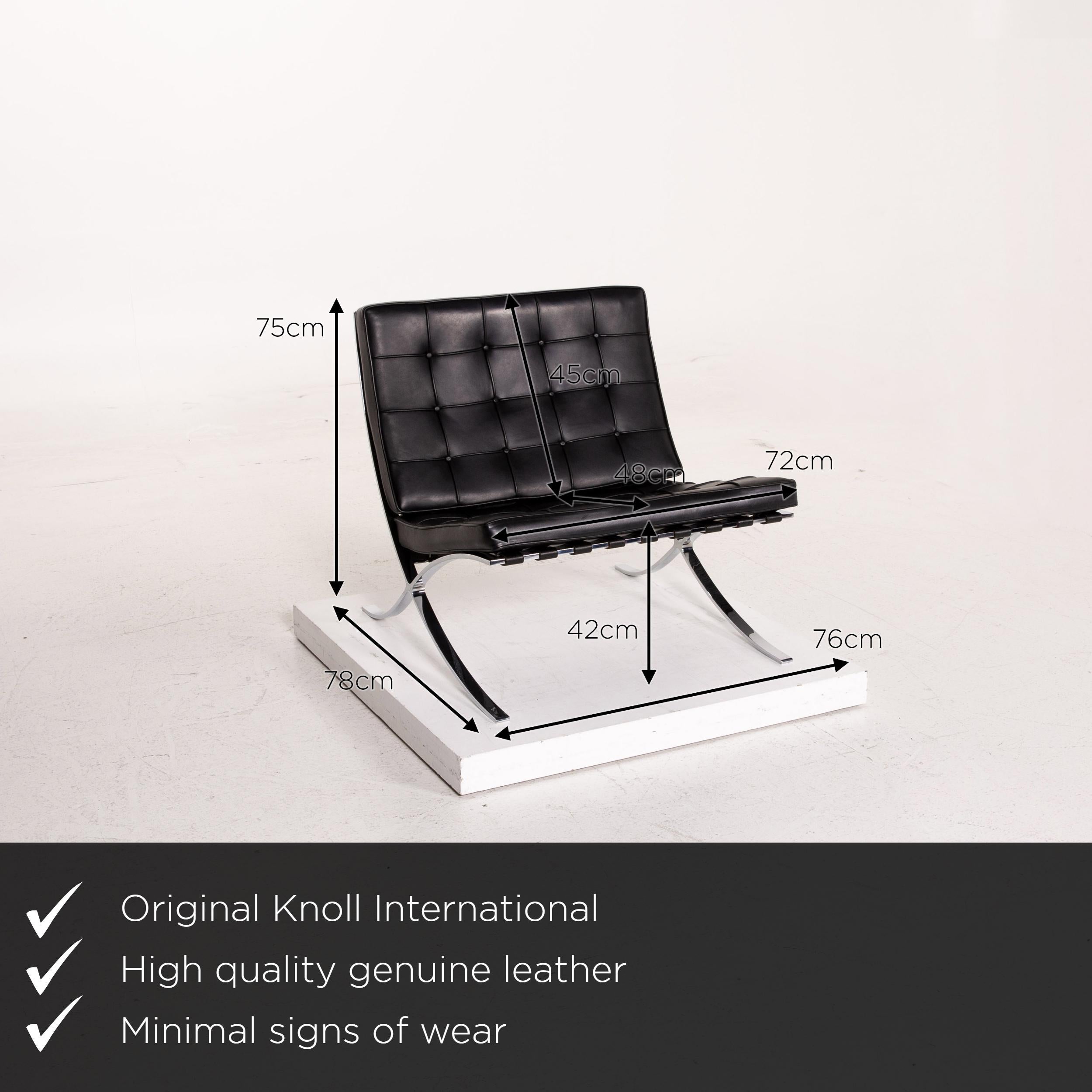 We present to you a Knoll International Barcelona chair leather armchair black
 

 Product measurements in centimeters:
 

Depth 78
Width 76
Height 75
Seat height 42
Seat depth 48
Seat width 72
Back height 45.
 
 