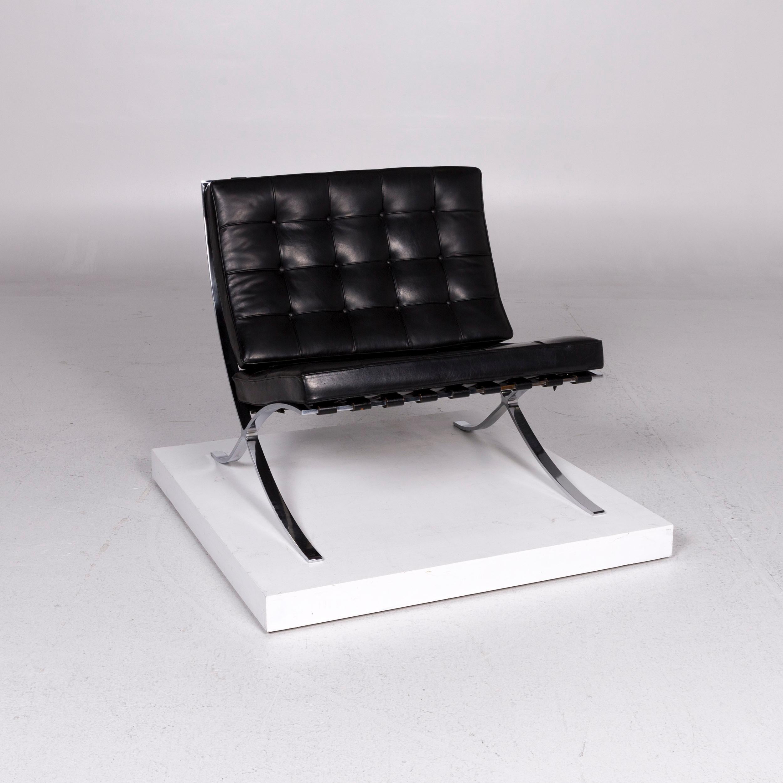 Modern Knoll International Barcelona Chair Leather Armchair Black For Sale