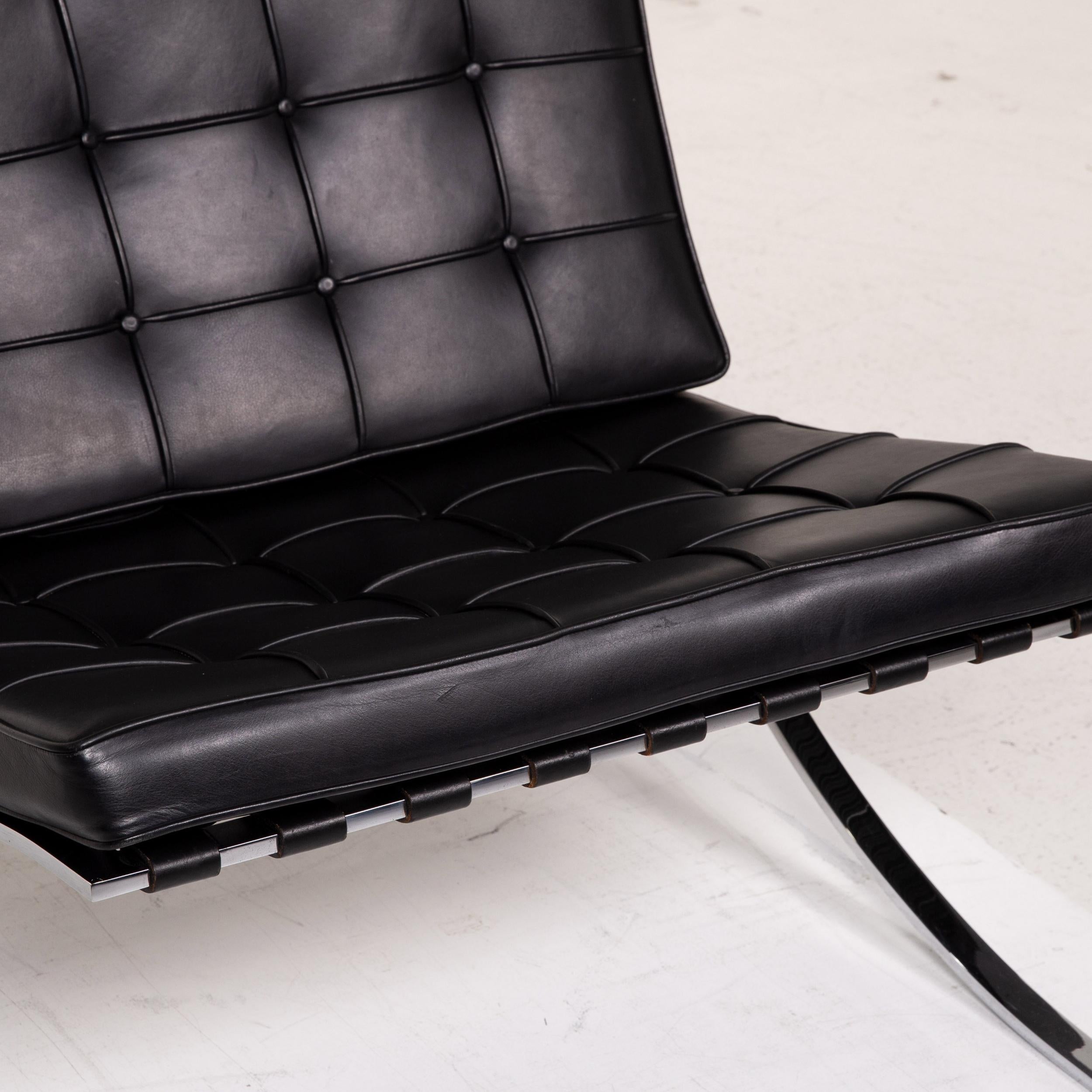 Modern Knoll International Barcelona Chair Leather Armchair Black For Sale