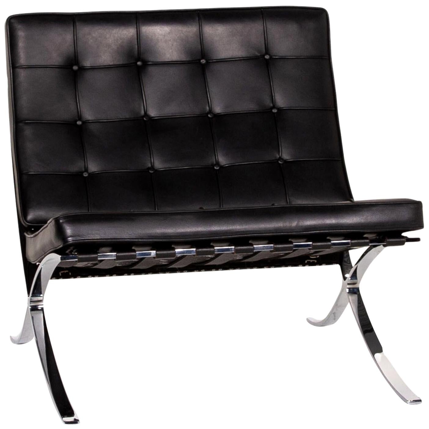 Knoll International Barcelona Chair Leather Armchair Black For Sale