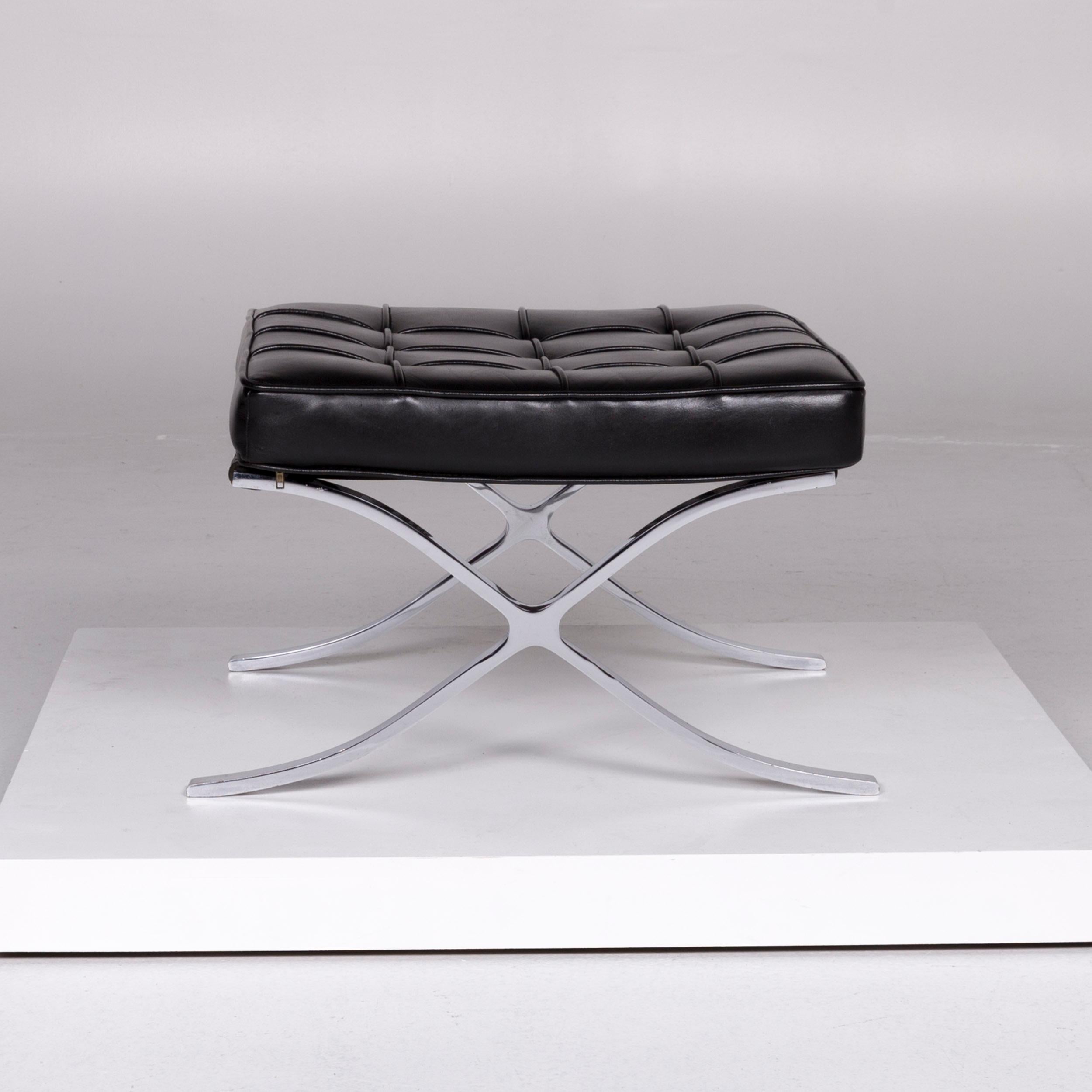 Knoll International Barcelona Chair Vintage Designer Leather Armchair Set Black For Sale 11