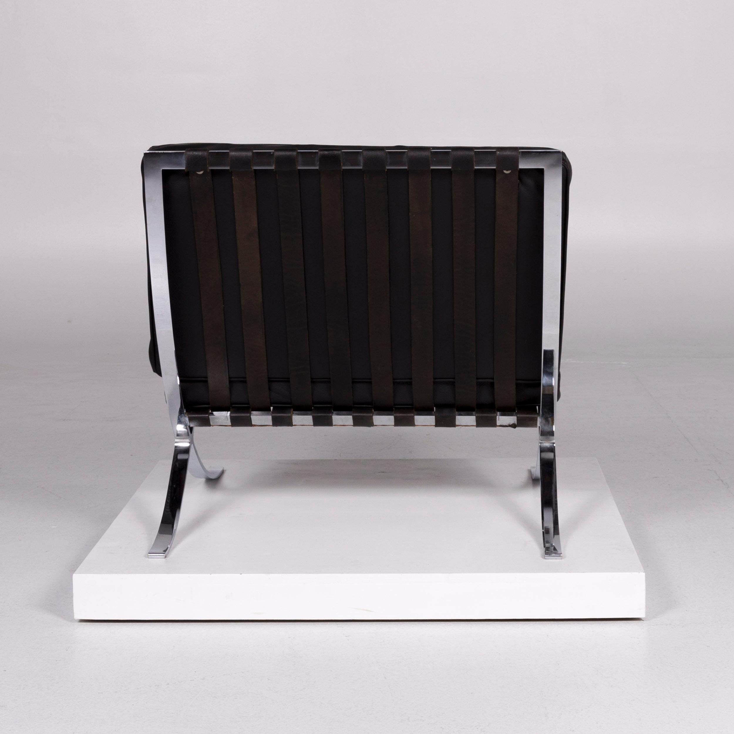 Knoll International Barcelona Chair Vintage Designer Leather Armchair Set Black For Sale 4